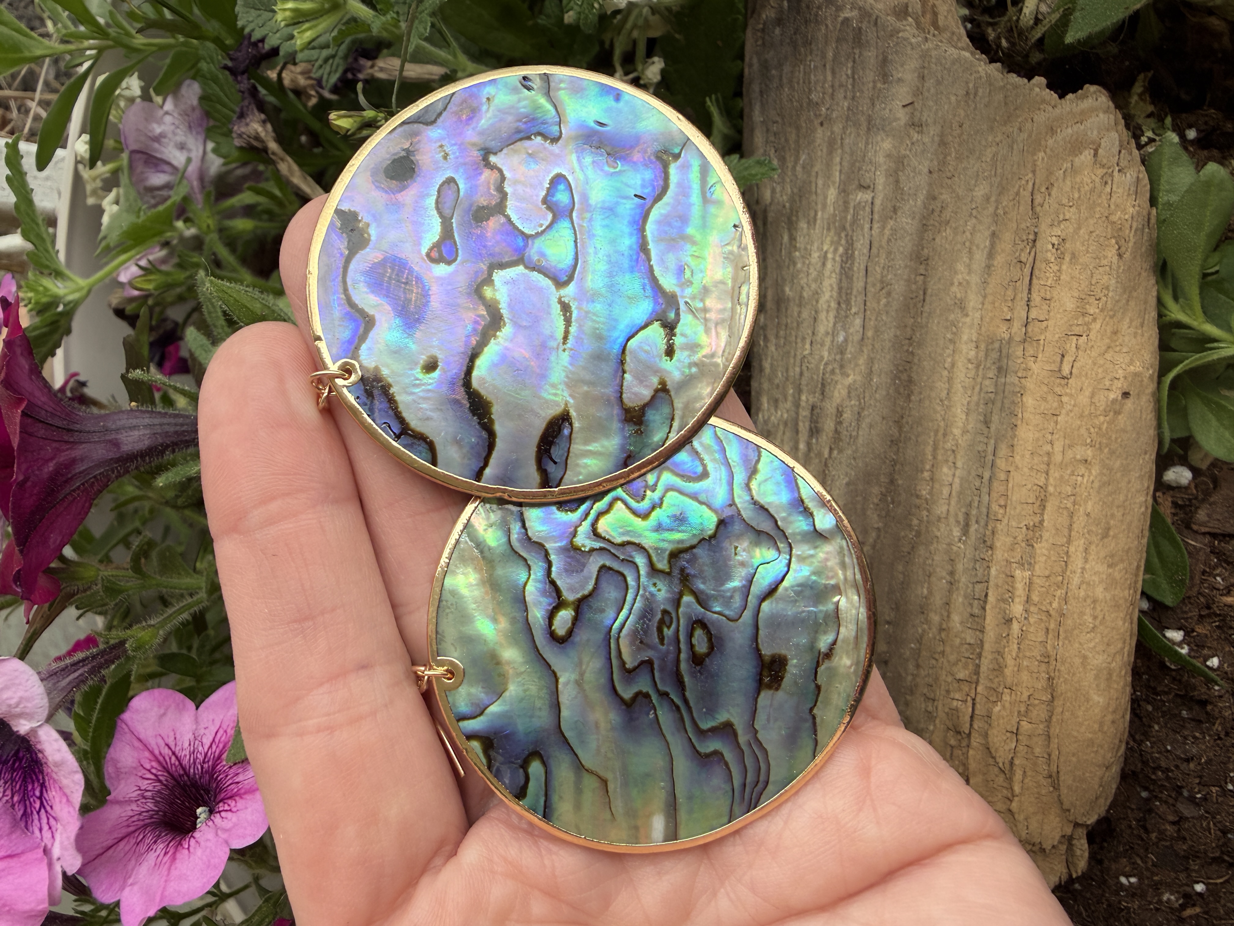 Large Gold Rimmed Abalone Earrings No. 3 thumbnail 5