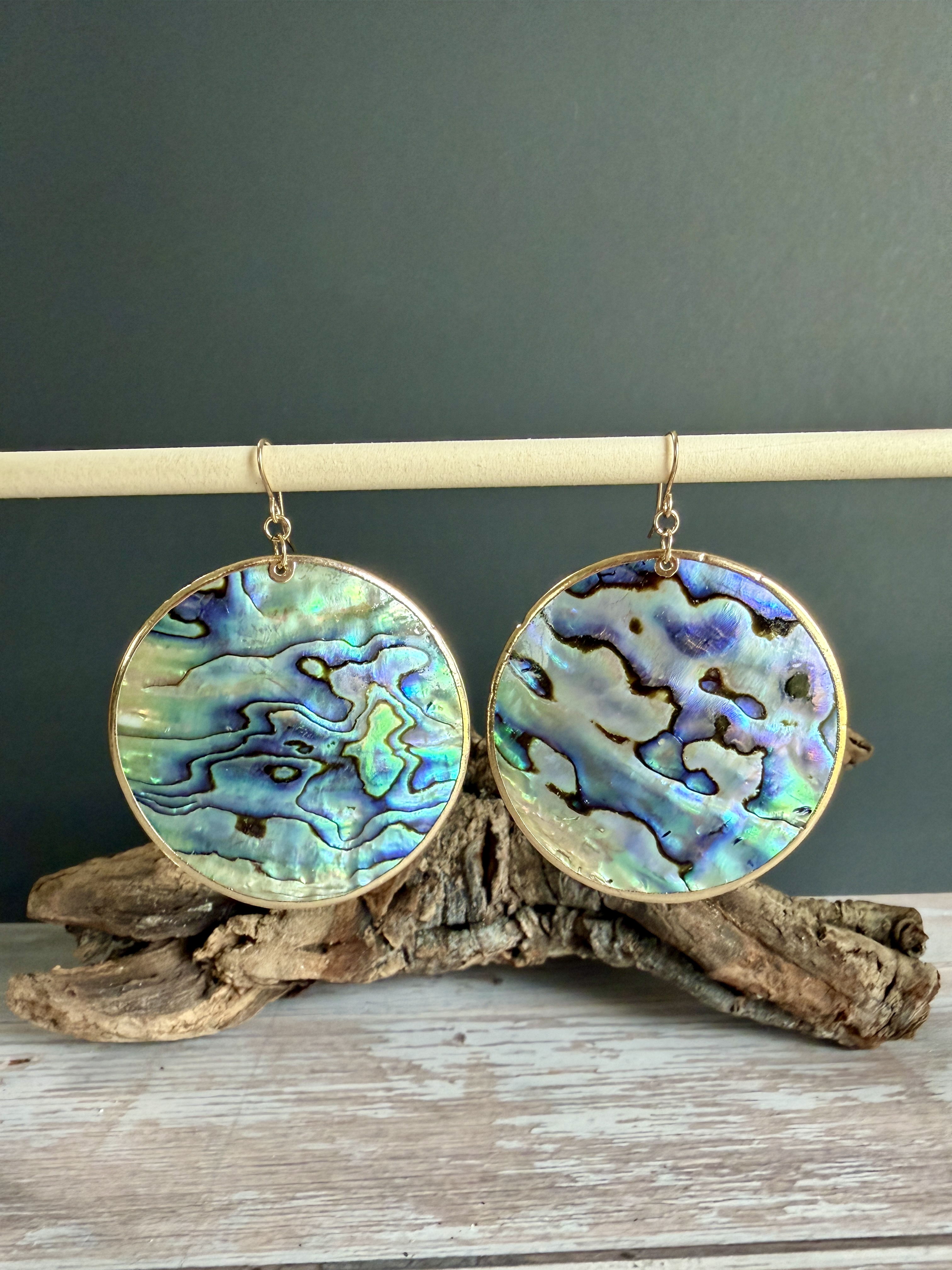 Large Gold Rimmed Abalone Earrings No. 3 thumbnail 3