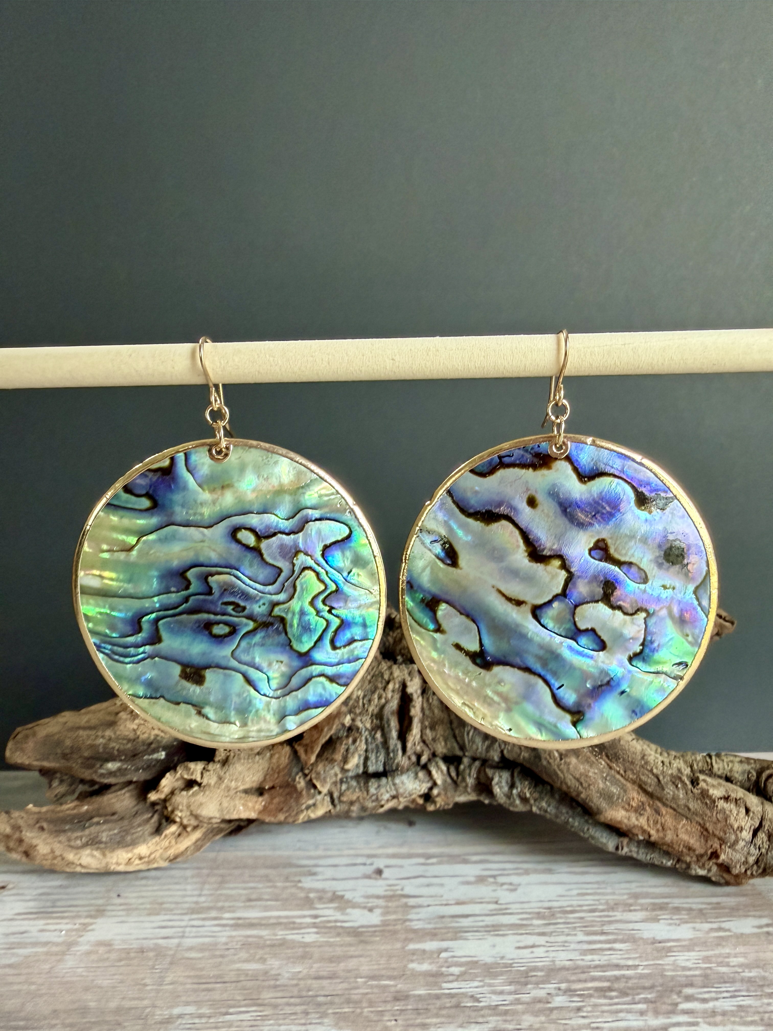 Large Gold Rimmed Abalone Earrings No. 3 thumbnail 2