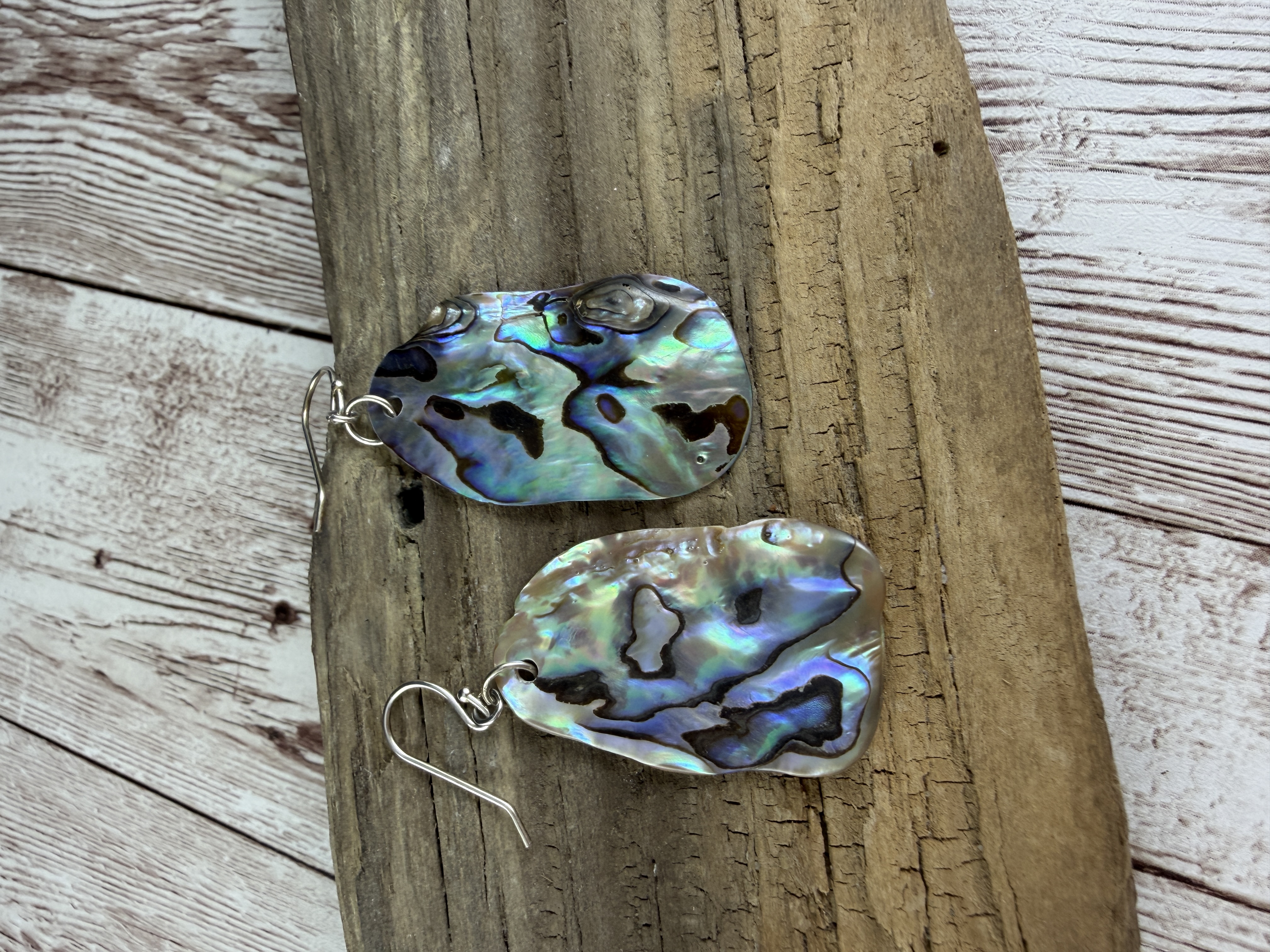 Sterling Silver Abalone Shell Earrings, Lightweight Colorful Rainbow thumbnail 3