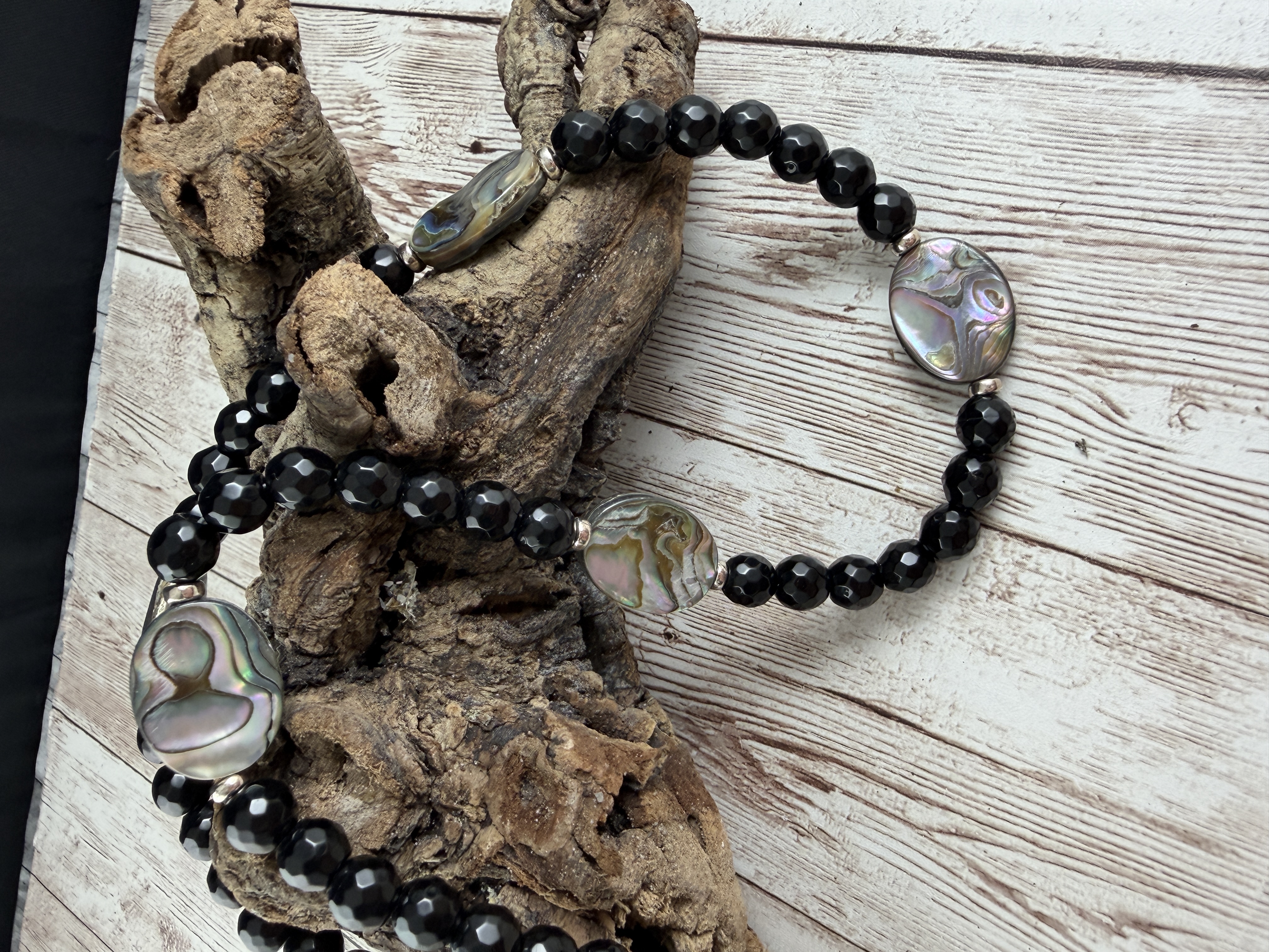 Onyx and Abalone Statement Necklace, Paua Shell Necklace thumbnail 4