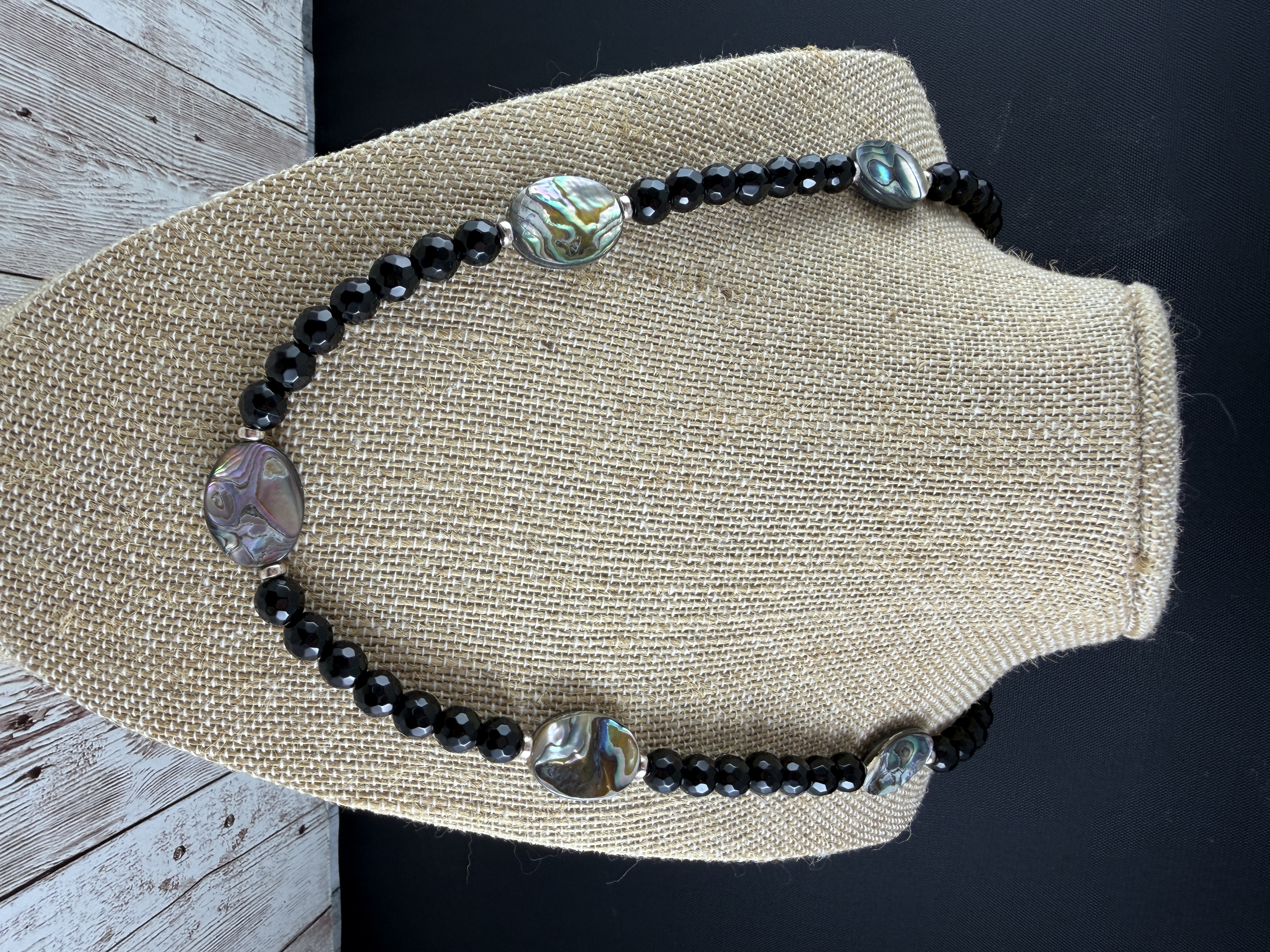 Onyx and Abalone Statement Necklace, Paua Shell Necklace thumbnail 2
