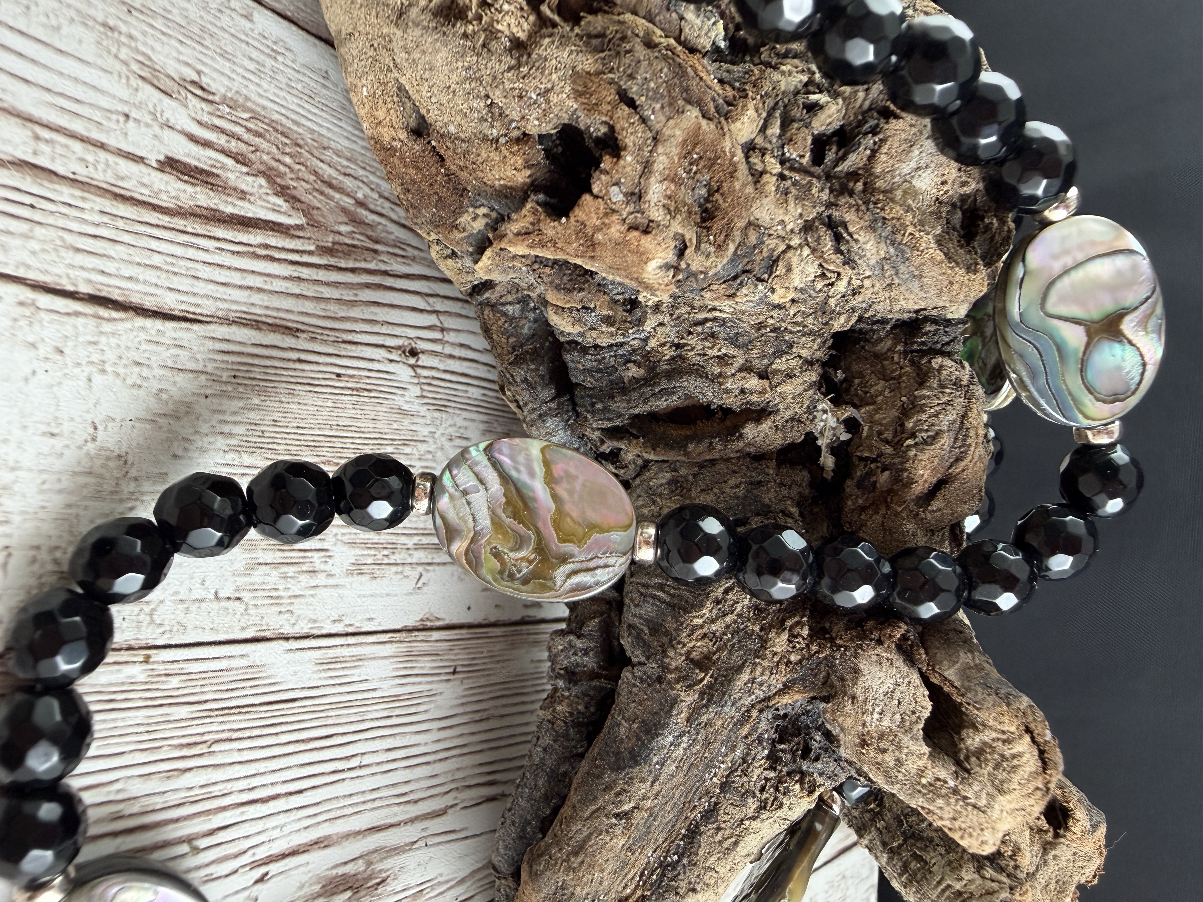 Onyx and Abalone Statement Necklace, Paua Shell Necklace thumbnail 5