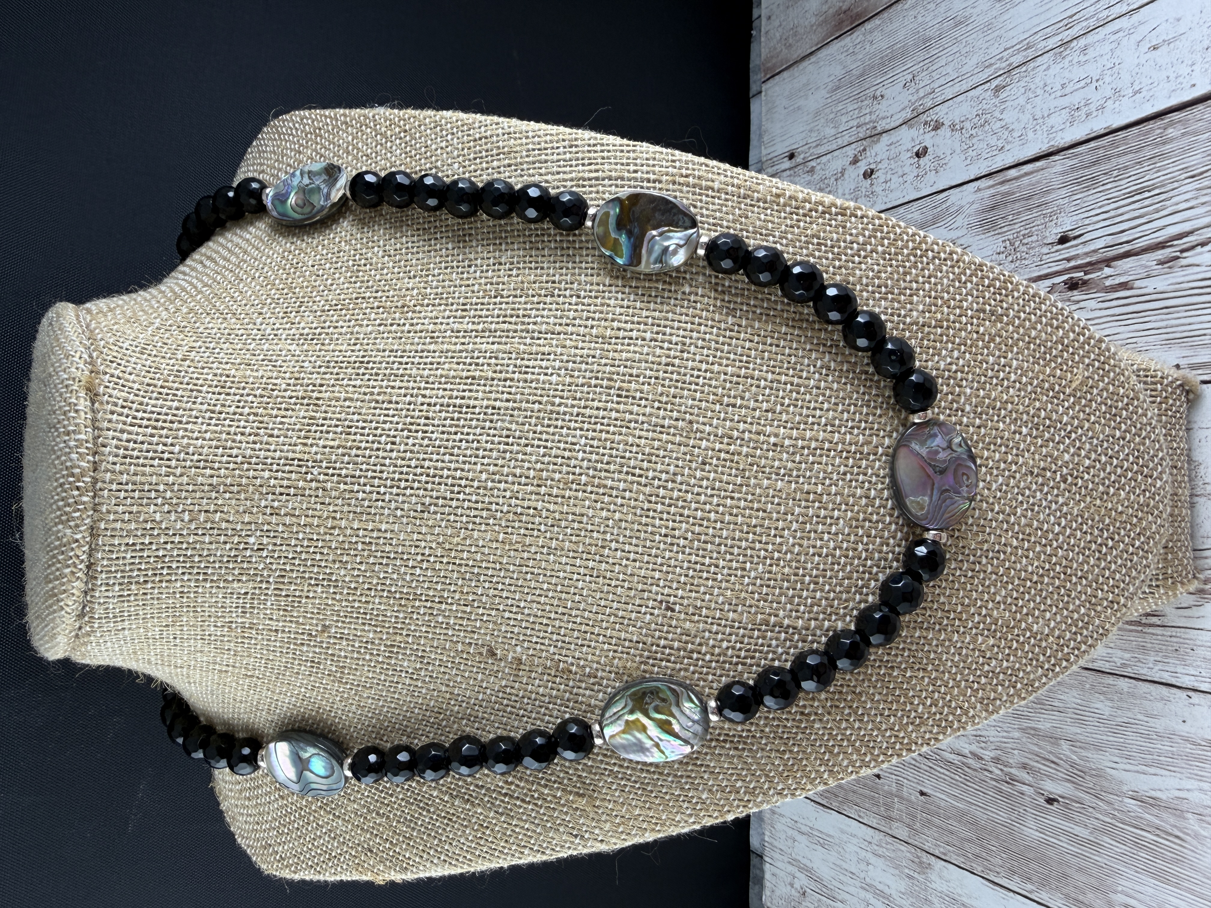 Onyx and Abalone Statement Necklace, Paua Shell Necklace