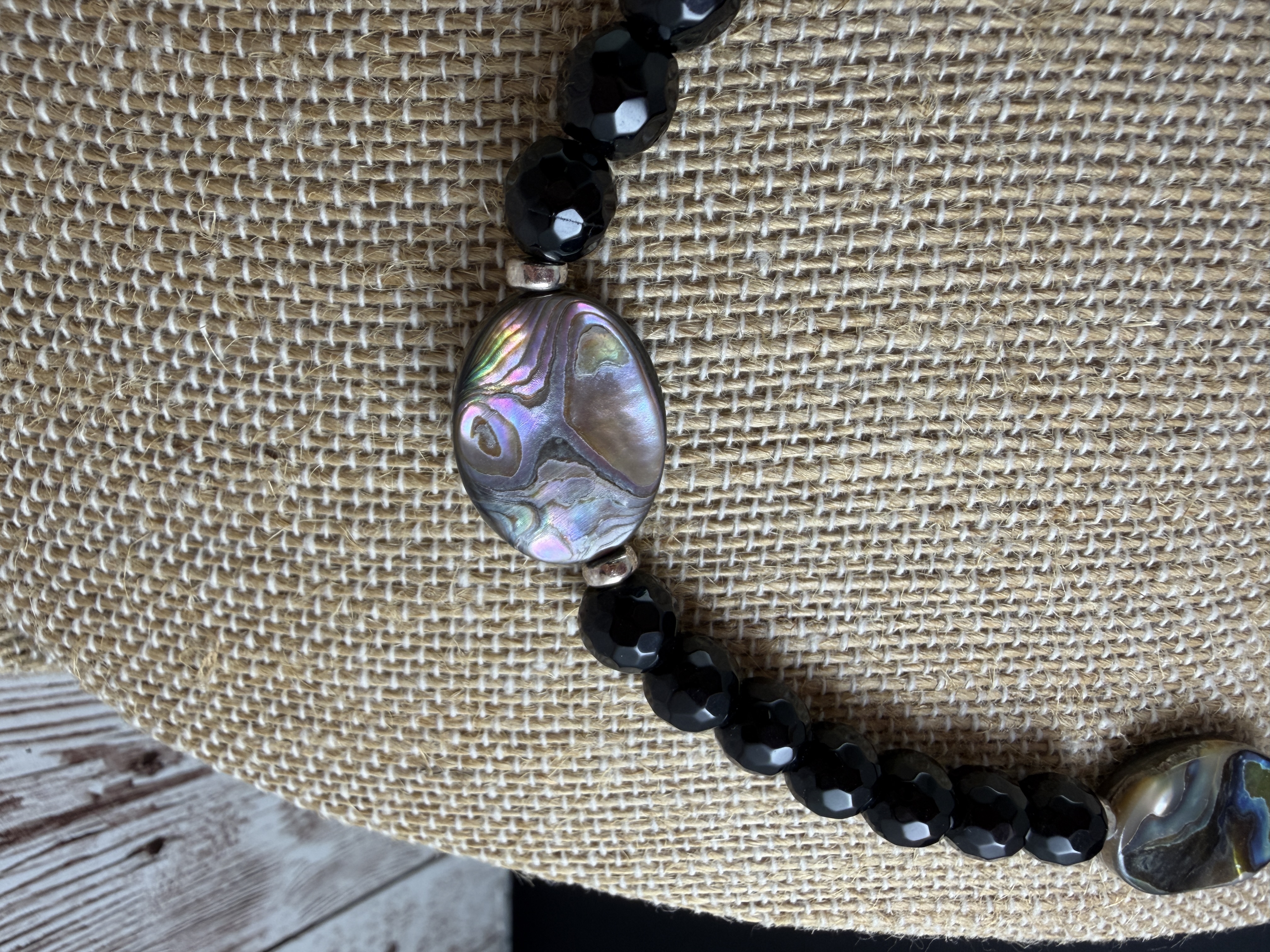 Onyx and Abalone Statement Necklace, Paua Shell Necklace thumbnail 3