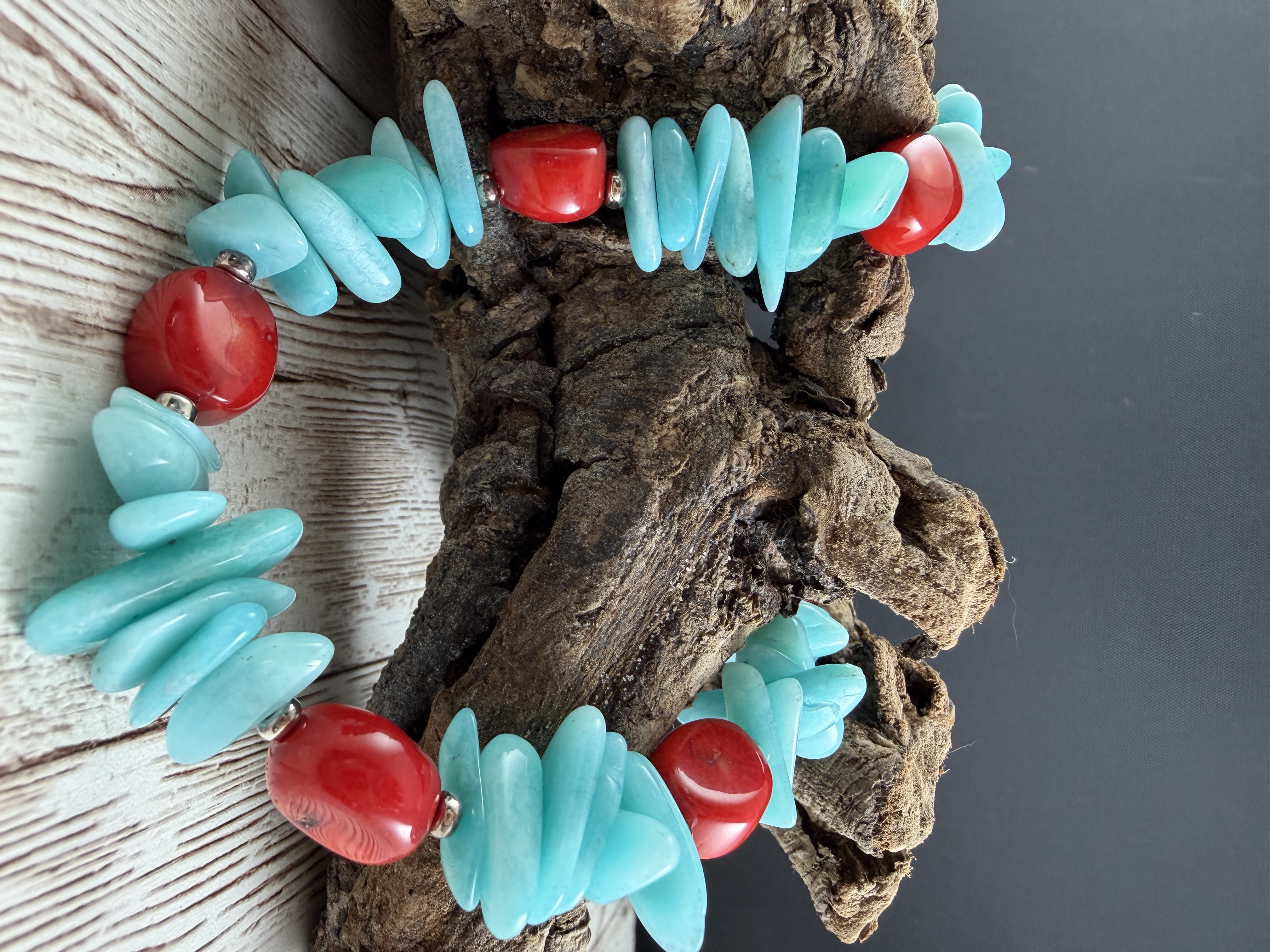 Amazonite and Coral 20-inch Necklace, Sterling Silver Clasp thumbnail 6