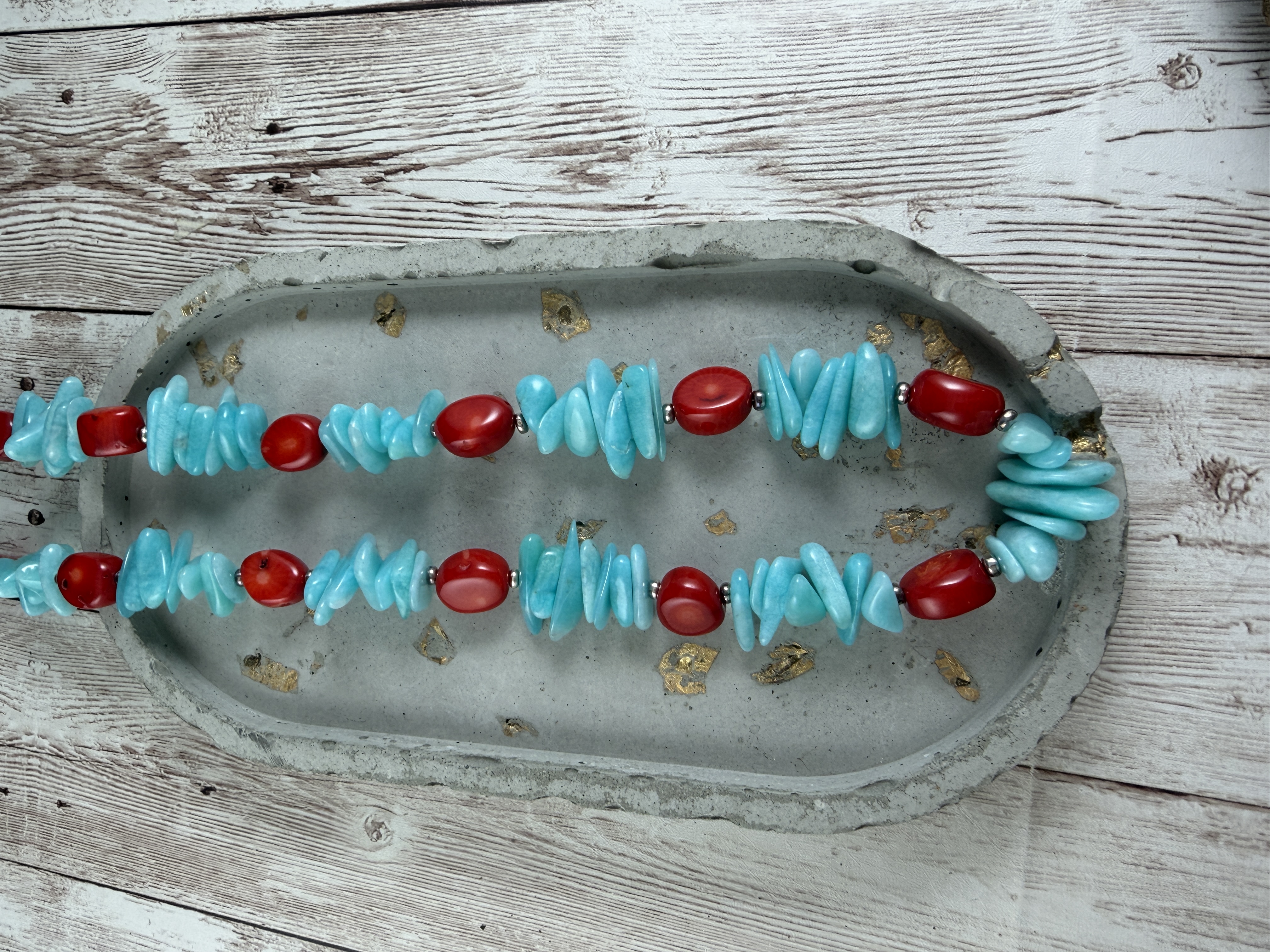 Amazonite and Coral 20-inch Necklace, Sterling Silver Clasp thumbnail 7