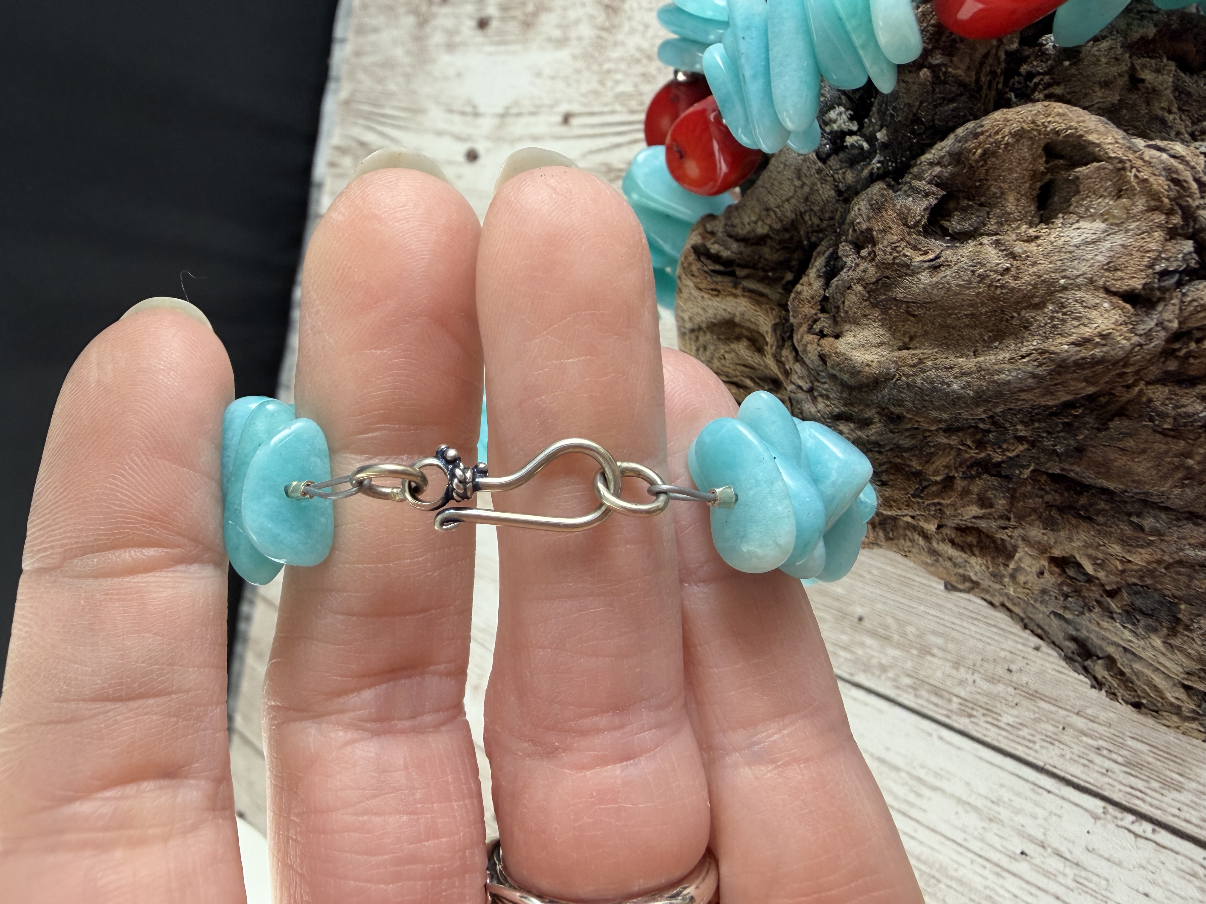 Amazonite and Coral 20-inch Necklace, Sterling Silver Clasp thumbnail 5