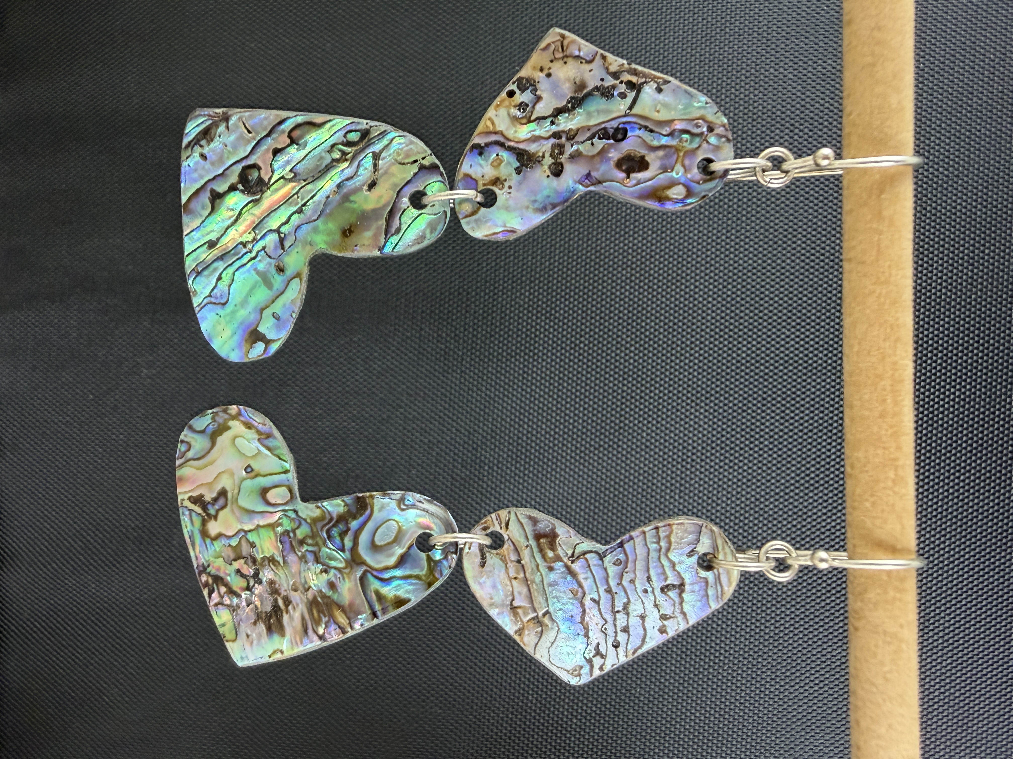 Abalone Heart Earrings, Sterling Silver Paua Shell Dangle Earrings