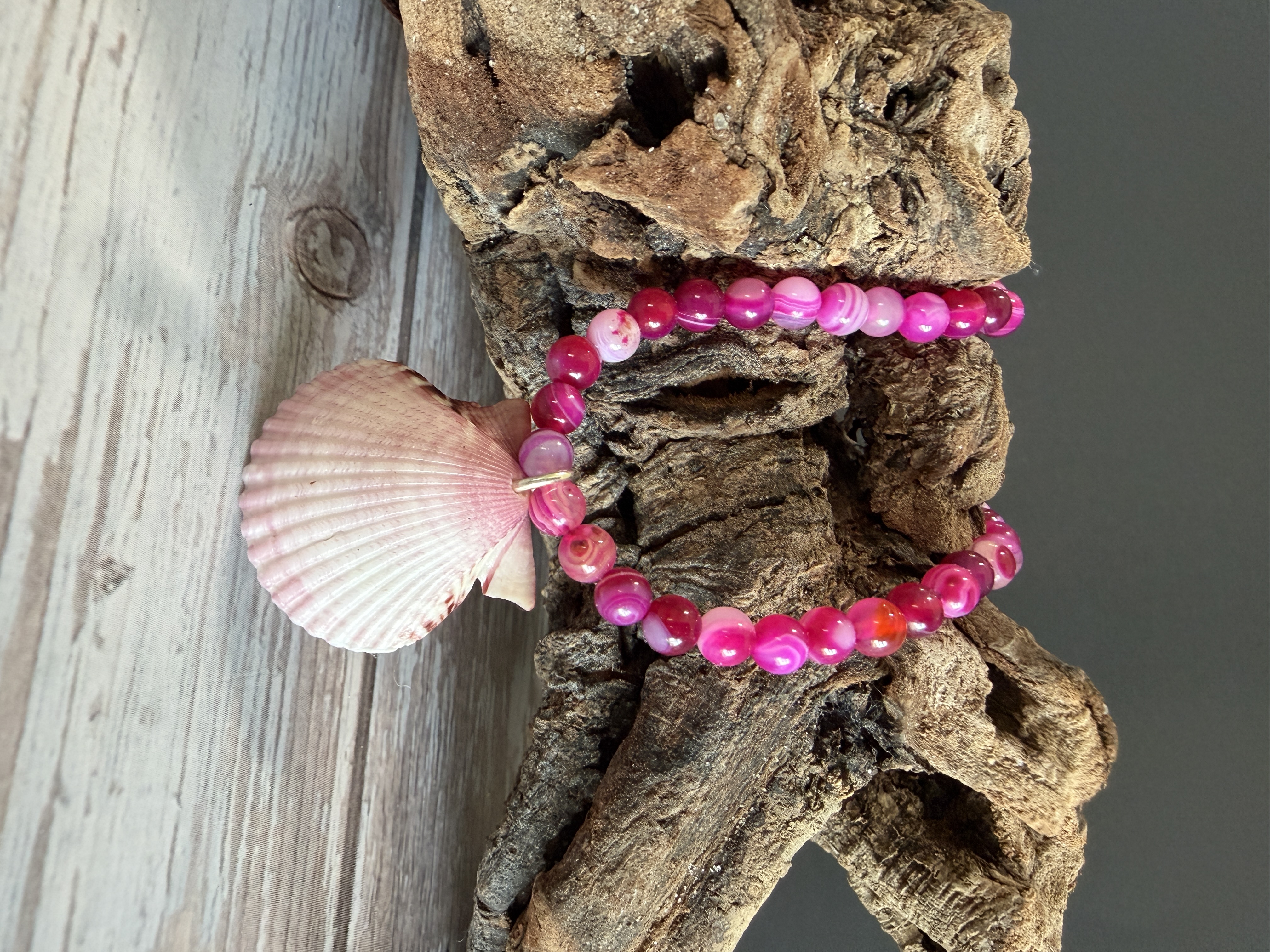 Fuscia Agate Choker with Shell Pendant — Handmade by Geena Dykes at Taylor And Caroline