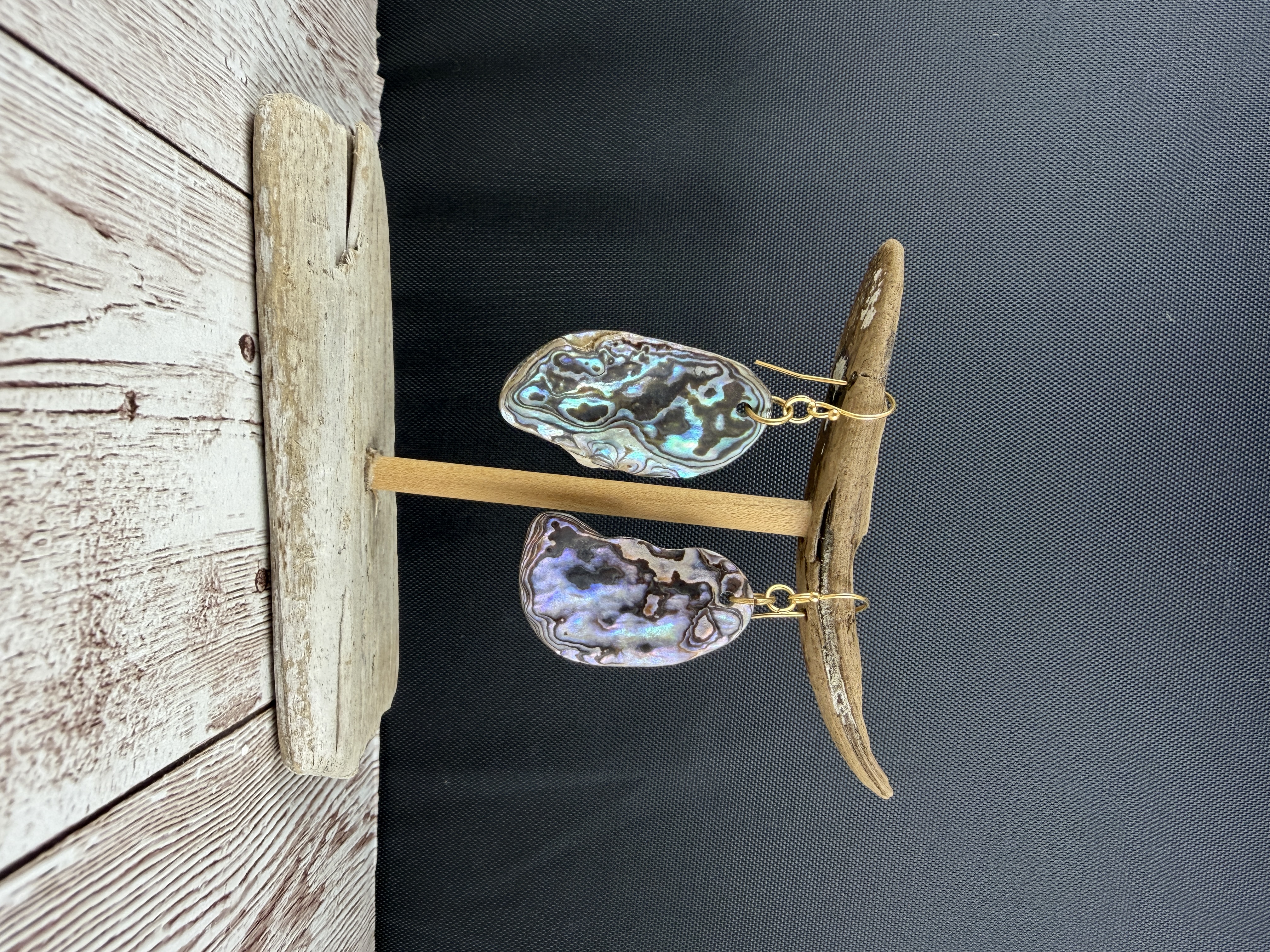 Gold Vermeil Abalone Shell Earrings, Lightweight Natural Paua Jewelry thumbnail 2