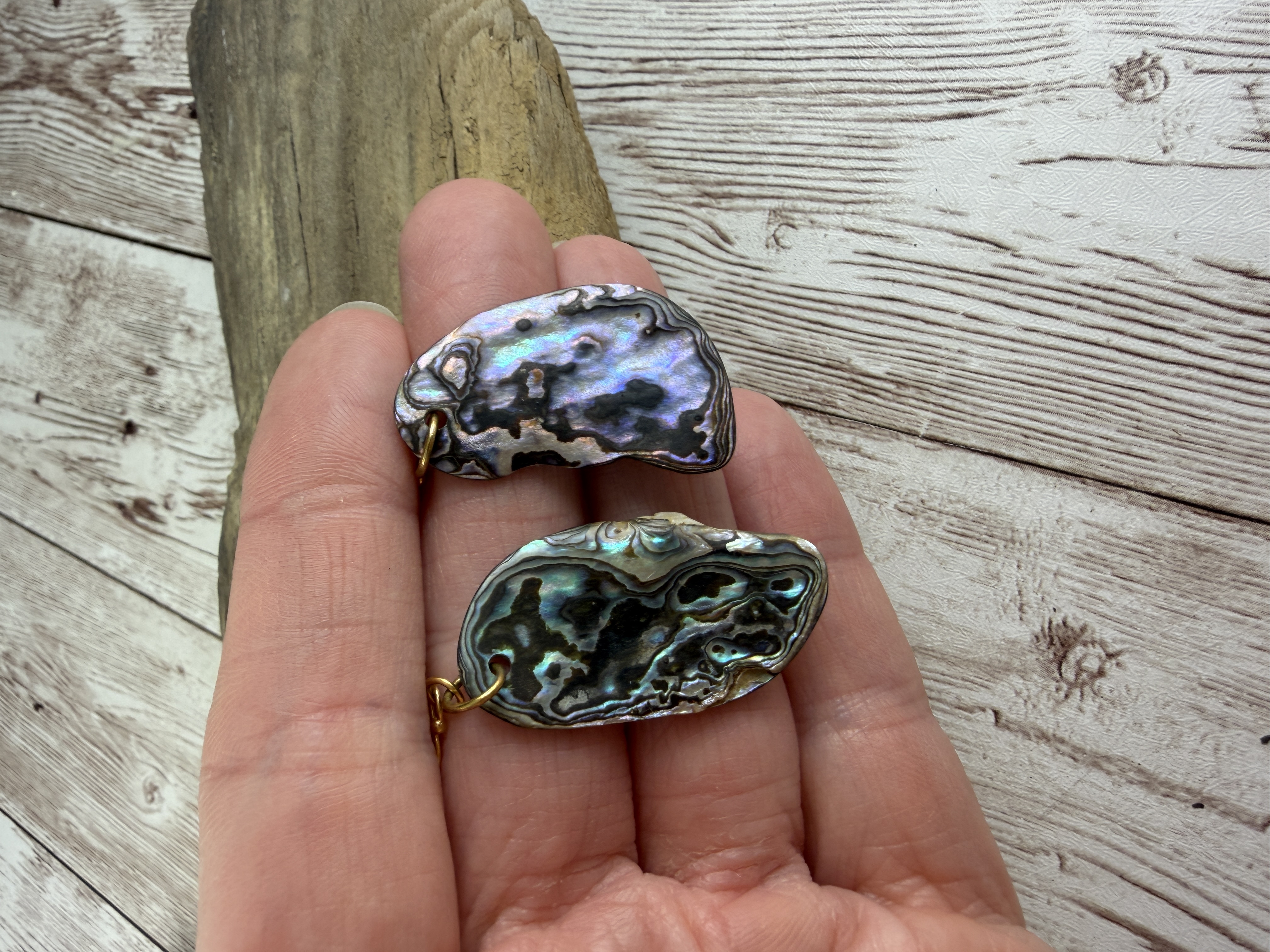 Gold Vermeil Abalone Shell Earrings, Lightweight Natural Paua Jewelry thumbnail 4