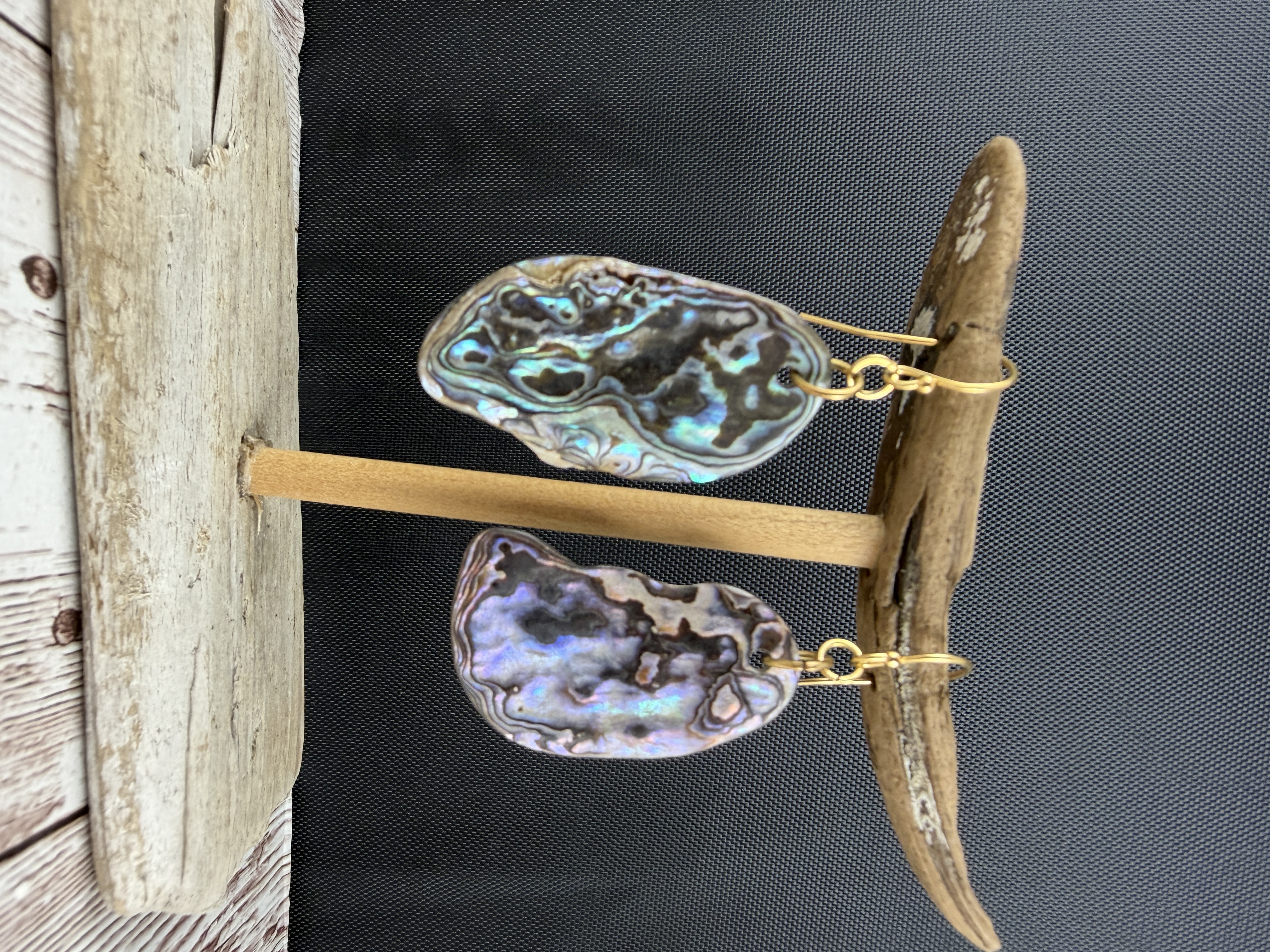 Gold Vermeil Abalone Shell Earrings, Lightweight Natural Paua Jewelry