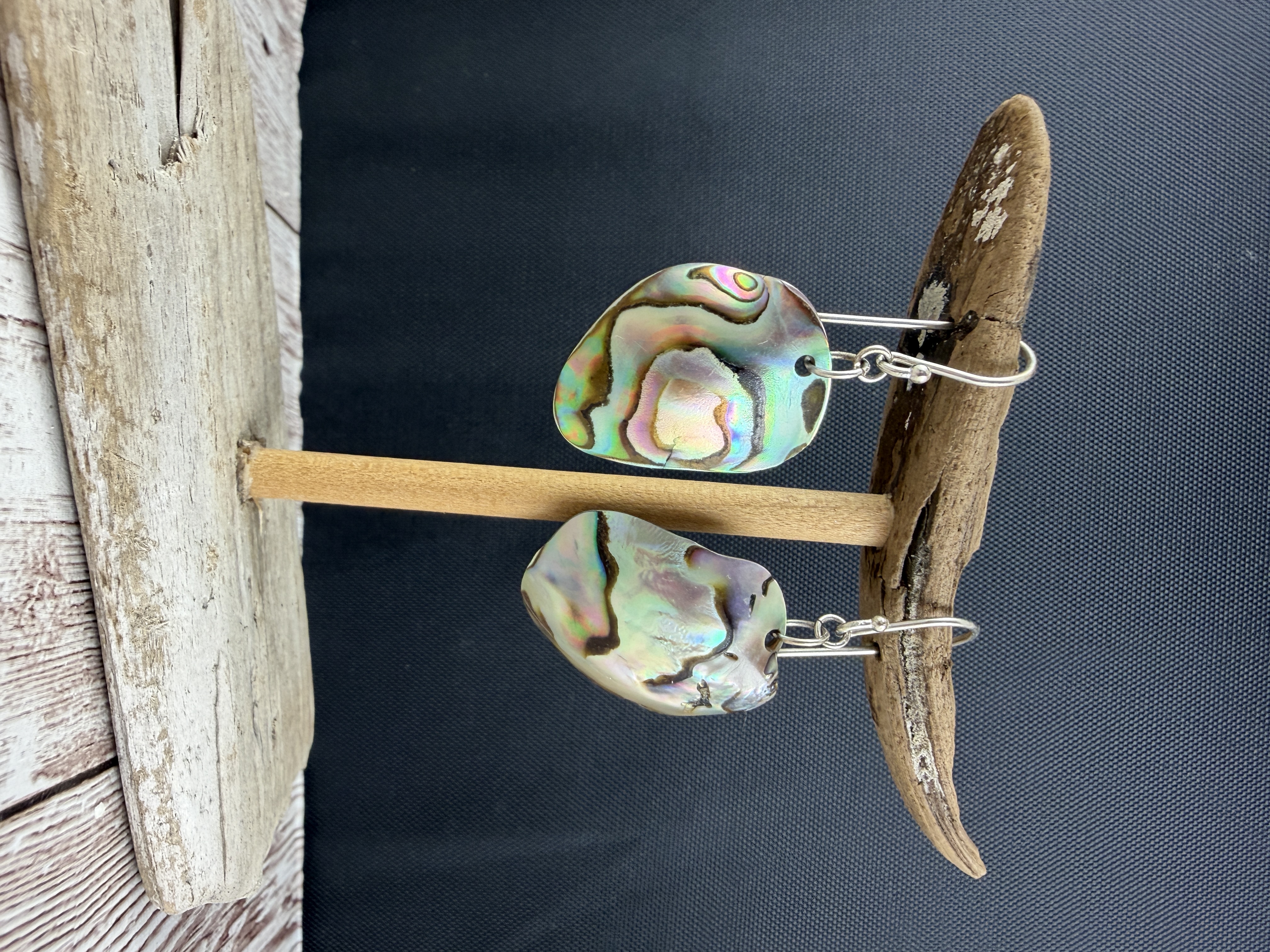 Abalone Shell Earrings, Sterling Silver, Natural Iridescent Paua thumbnail 2