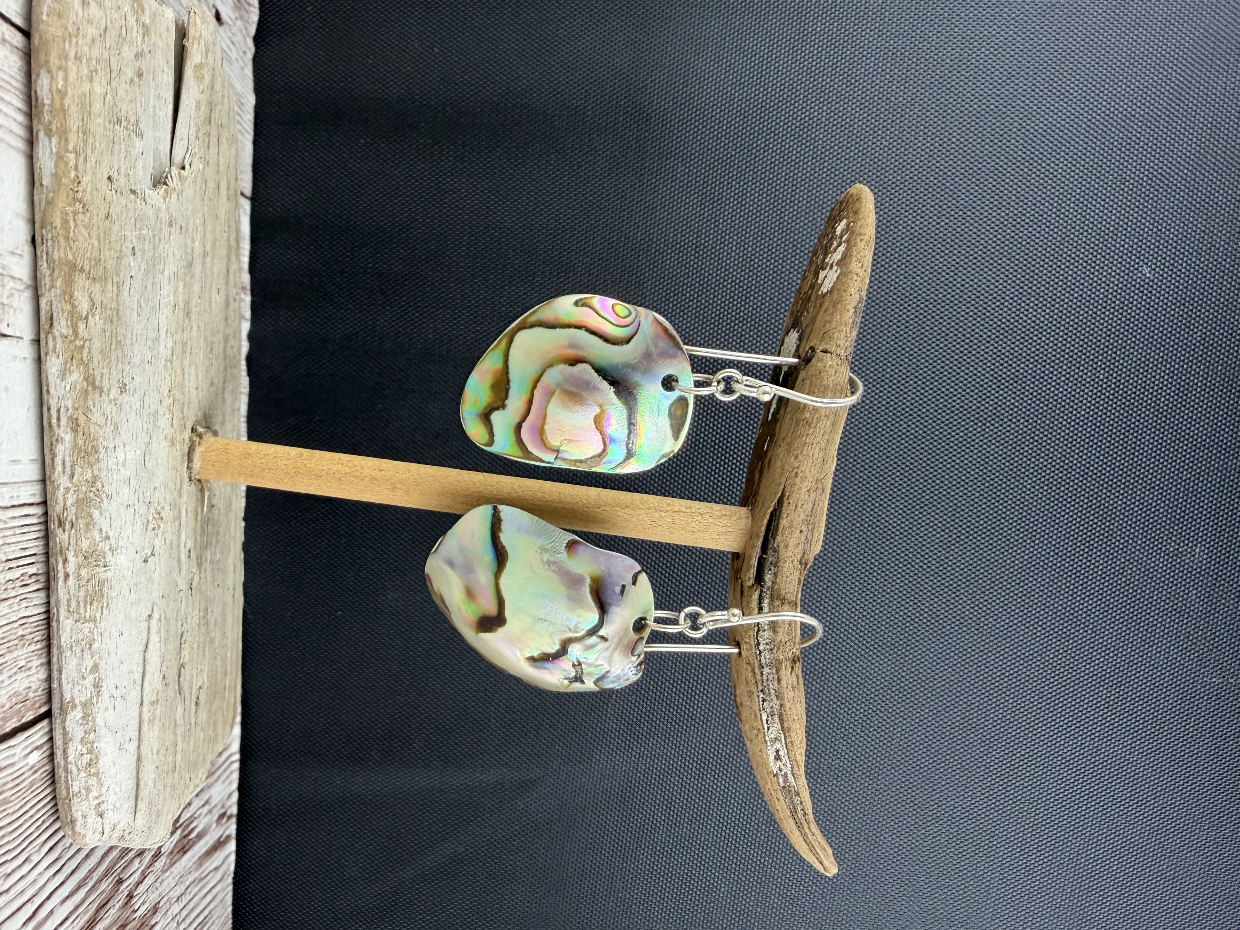 Abalone Shell Earrings, Sterling Silver, Natural Iridescent Paua