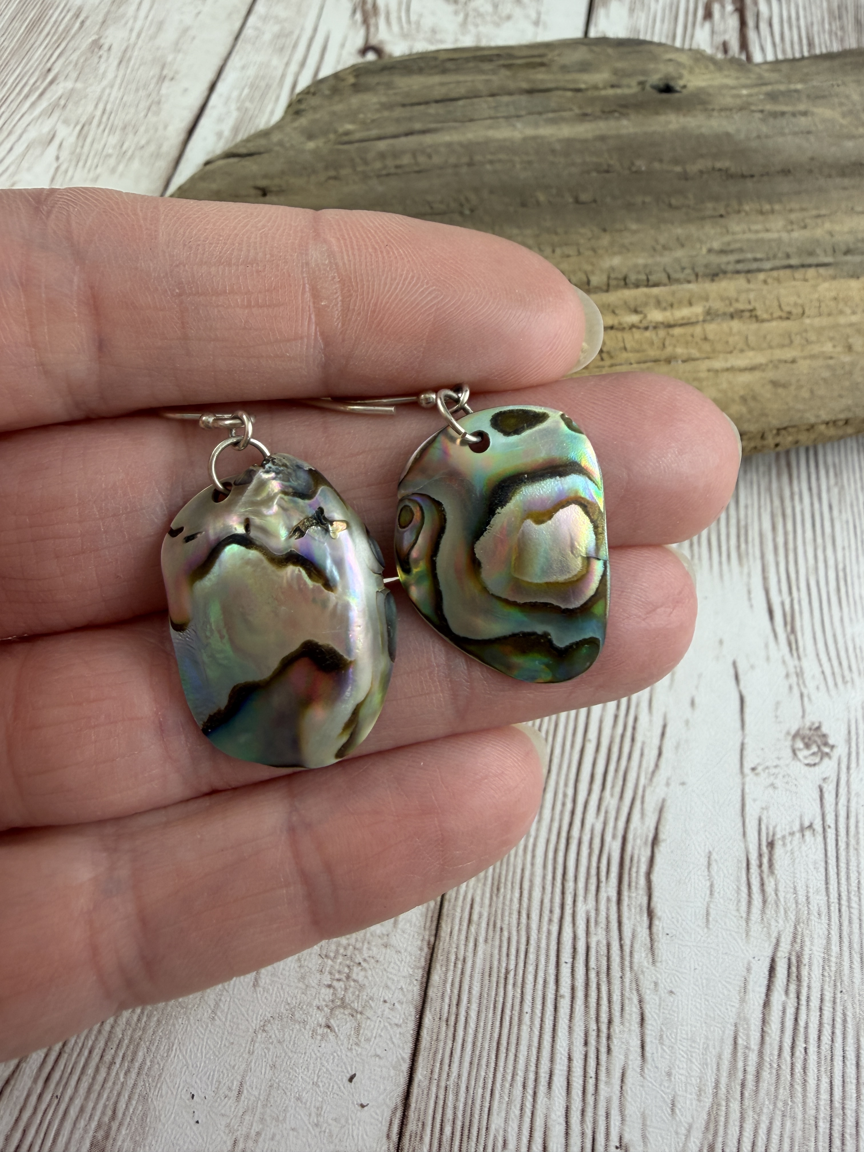 Abalone Shell Earrings, Sterling Silver, Natural Iridescent Paua thumbnail 4