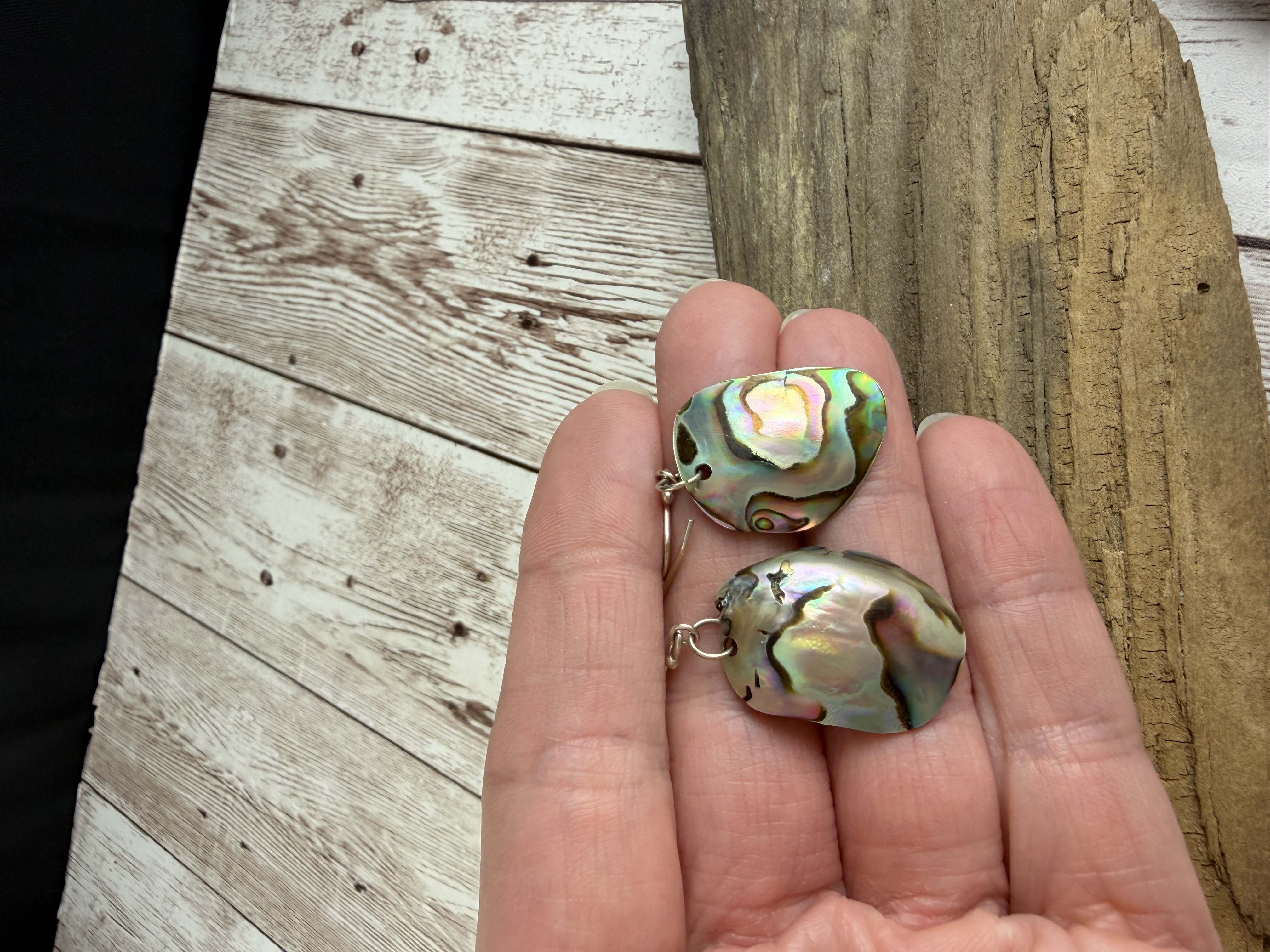 Abalone Shell Earrings, Sterling Silver, Natural Iridescent Paua thumbnail 3