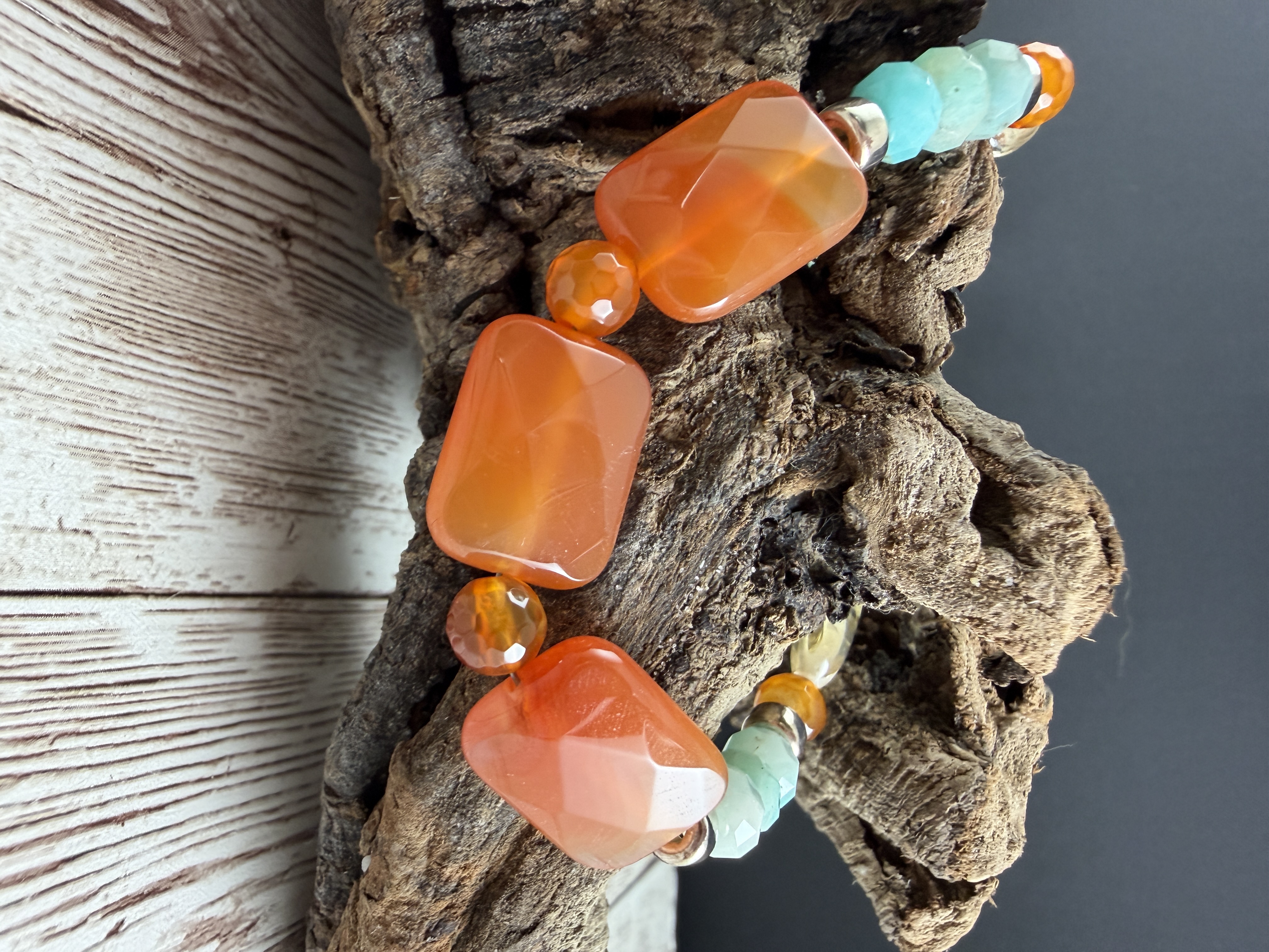 Handmade Gemstone Necklace, Carnelian, Citrine and Amazonite, Sterling Silver thumbnail 5