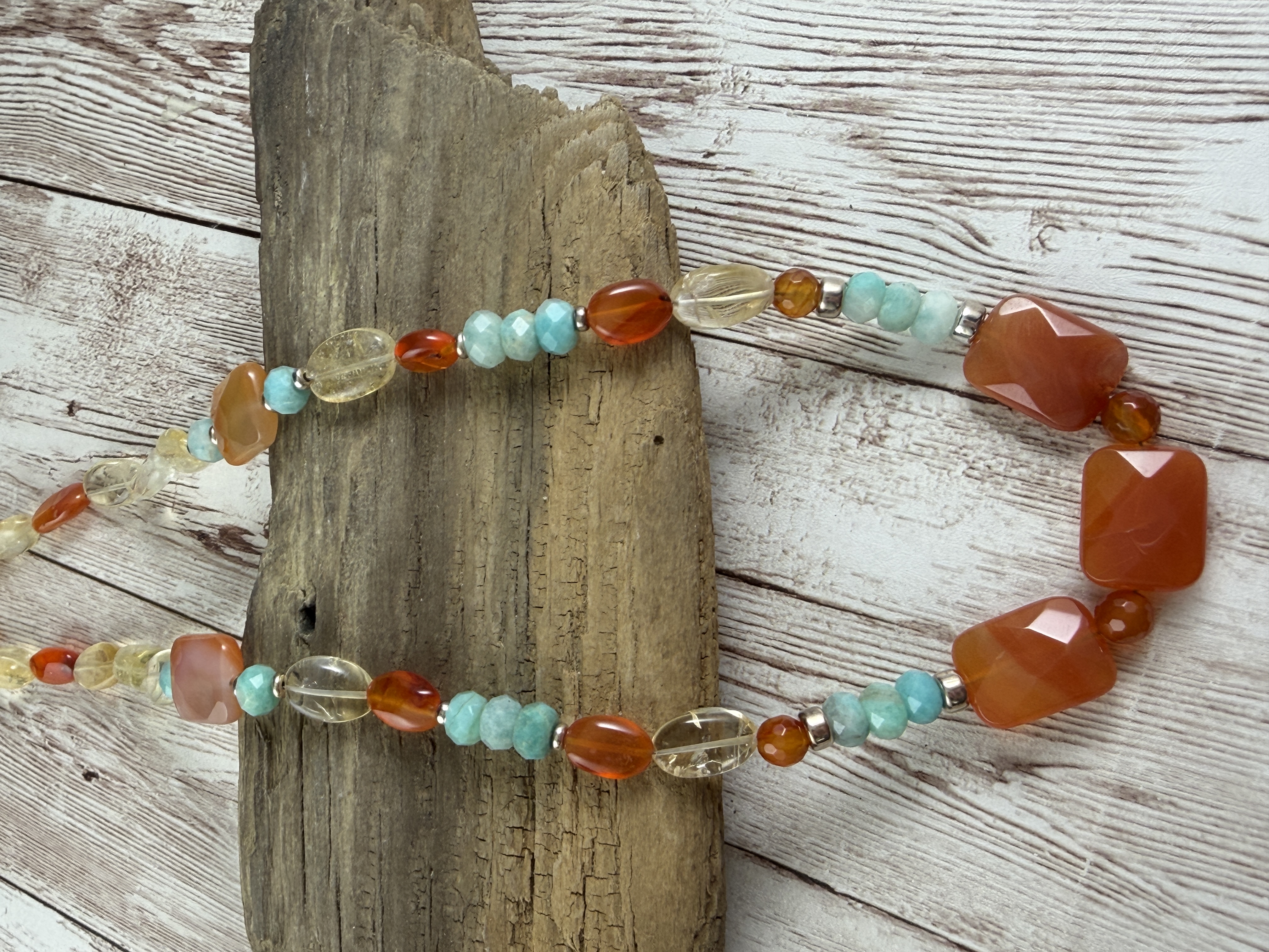 Handmade Gemstone Necklace, Carnelian, Citrine and Amazonite, Sterling Silver thumbnail 7