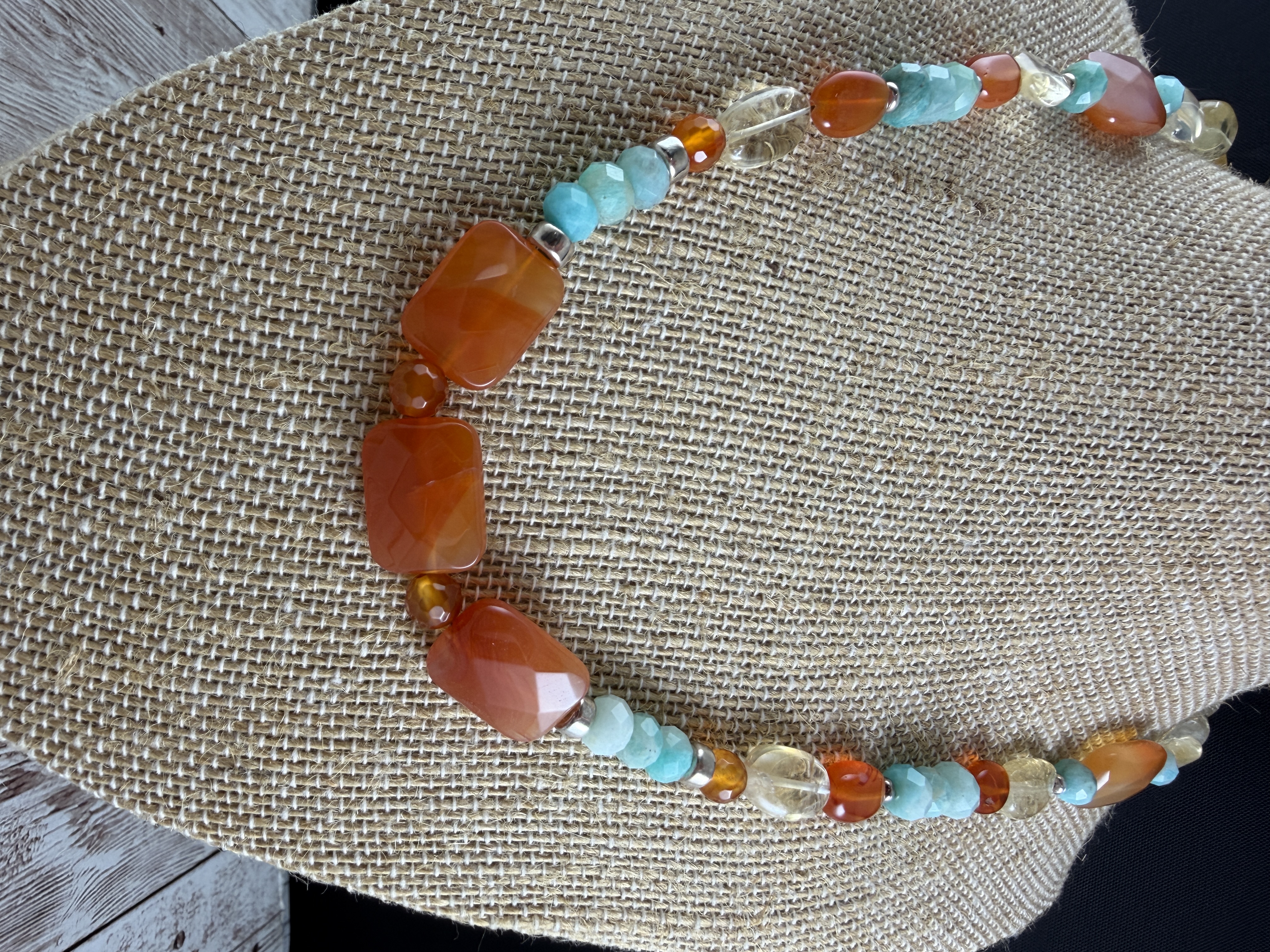 Handmade Gemstone Necklace, Carnelian, Citrine and Amazonite, Sterling Silver thumbnail 3