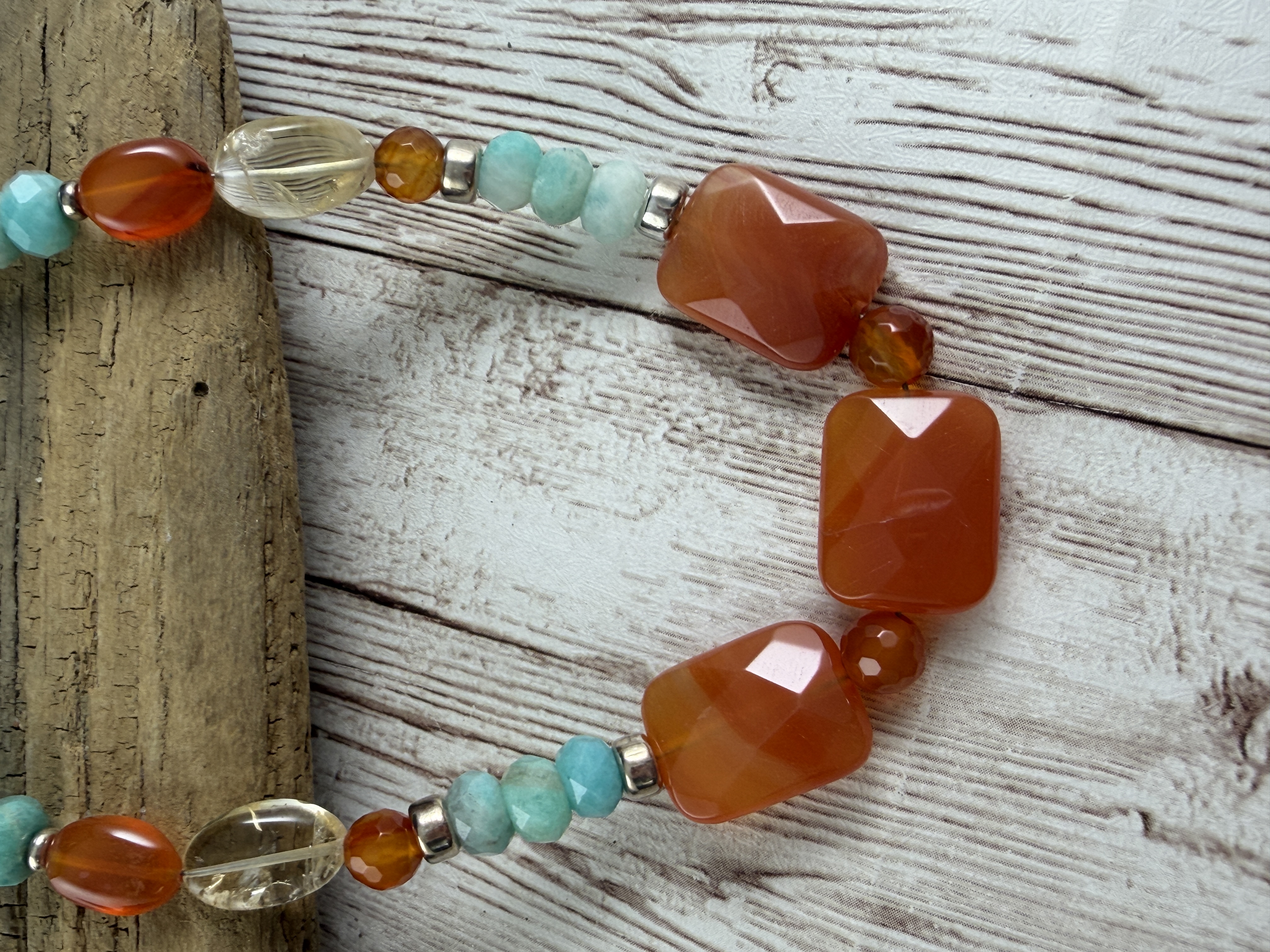 Handmade Gemstone Necklace, Carnelian, Citrine and Amazonite, Sterling Silver thumbnail 6