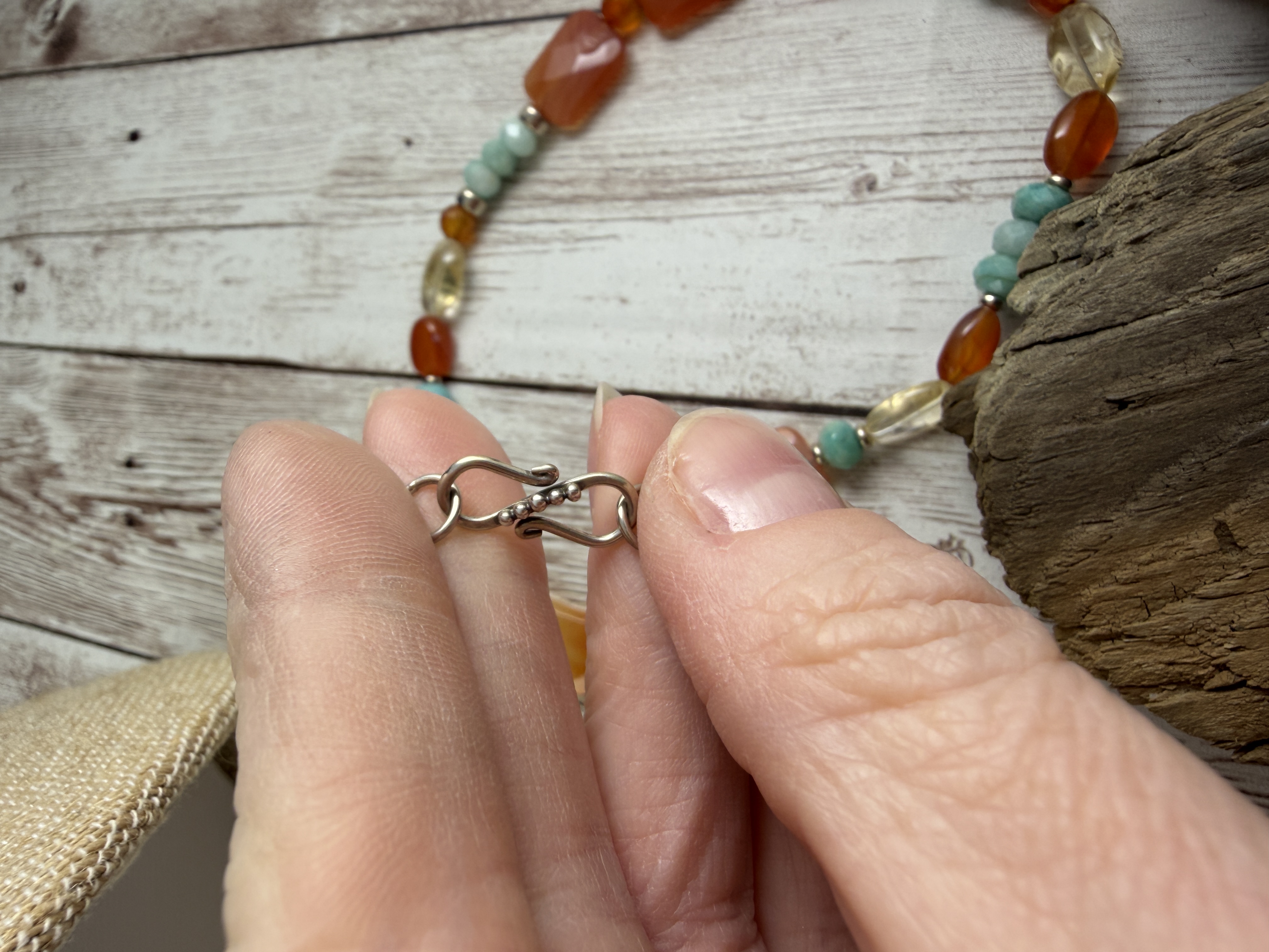 Handmade Gemstone Necklace, Carnelian, Citrine and Amazonite, Sterling Silver thumbnail 4
