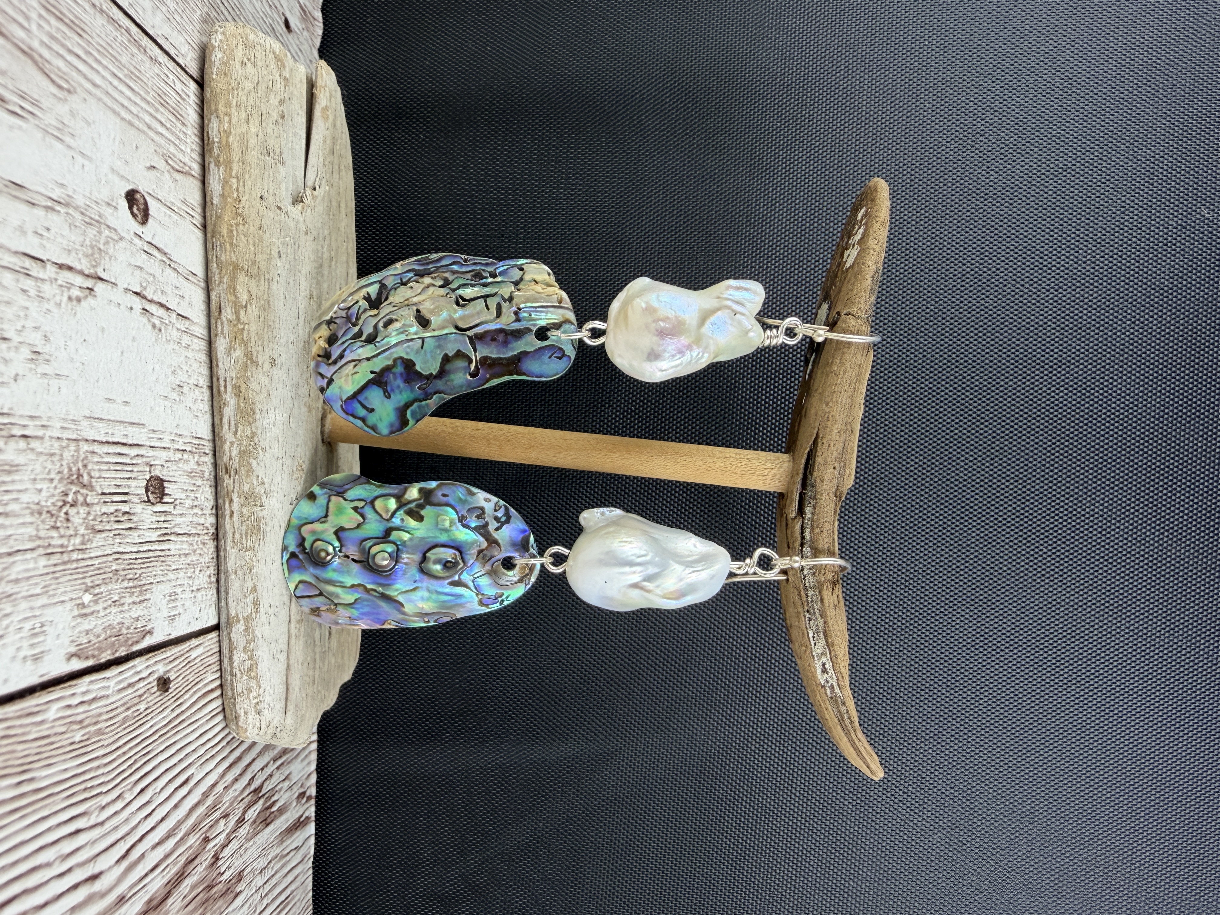 Abalone & Baroque Pearl Sterling Silver Earrings: Coastal Glam