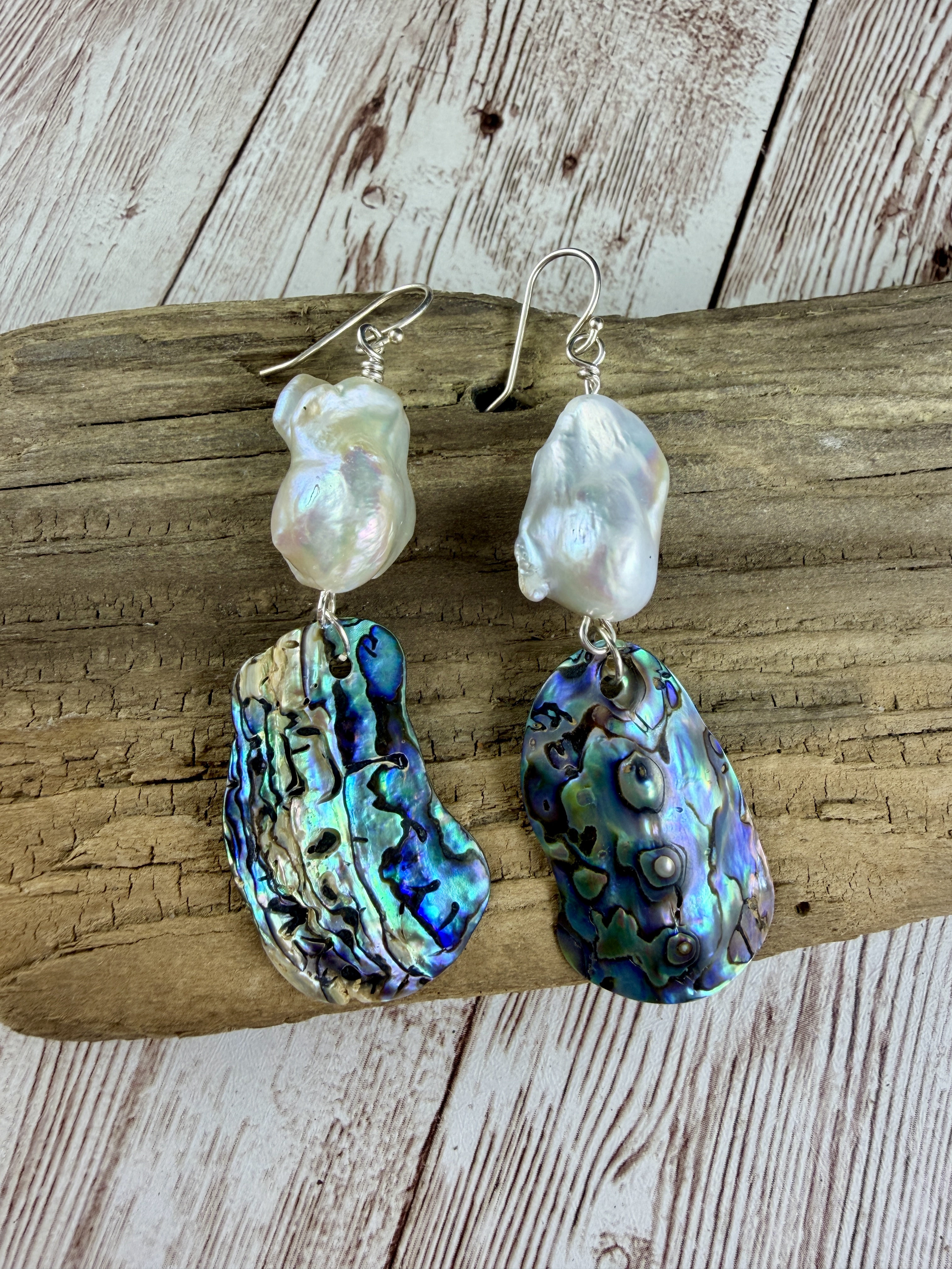 Abalone & Baroque Pearl Sterling Silver Earrings: Coastal Glam thumbnail 5
