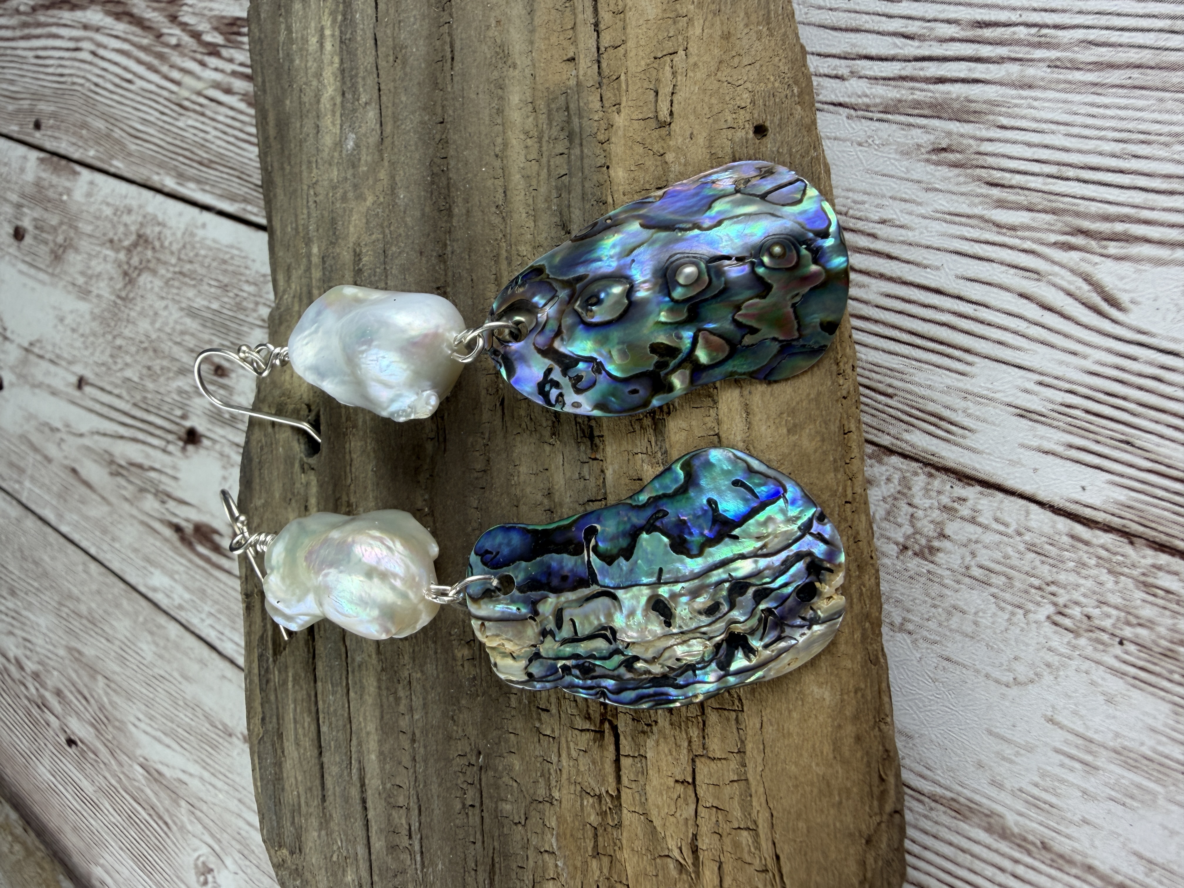 Abalone & Baroque Pearl Sterling Silver Earrings: Coastal Glam thumbnail 3