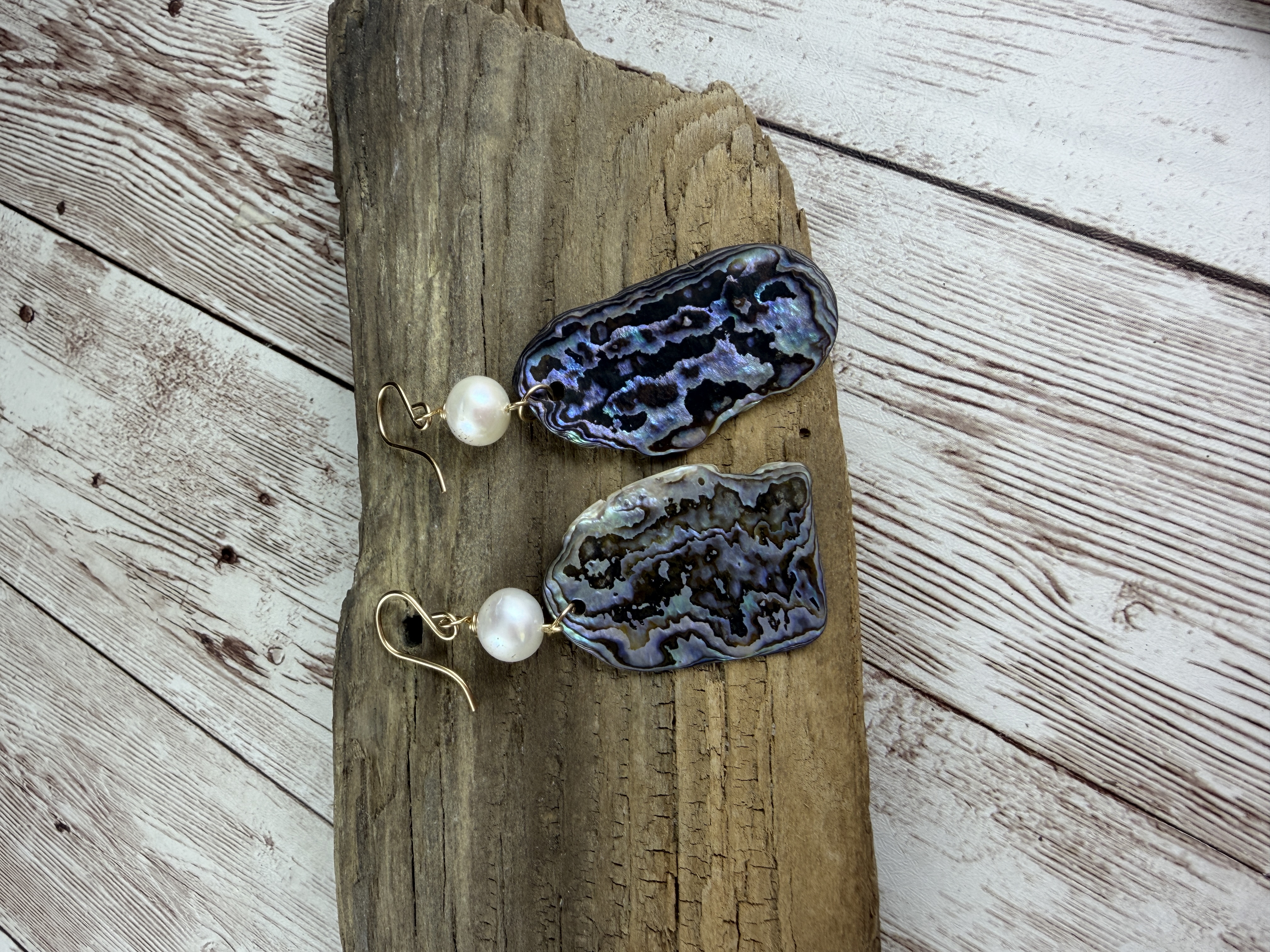 Abalone & Pearl Dangle Earrings: Gold Vermeil, Naturally Shaped Shell thumbnail 4