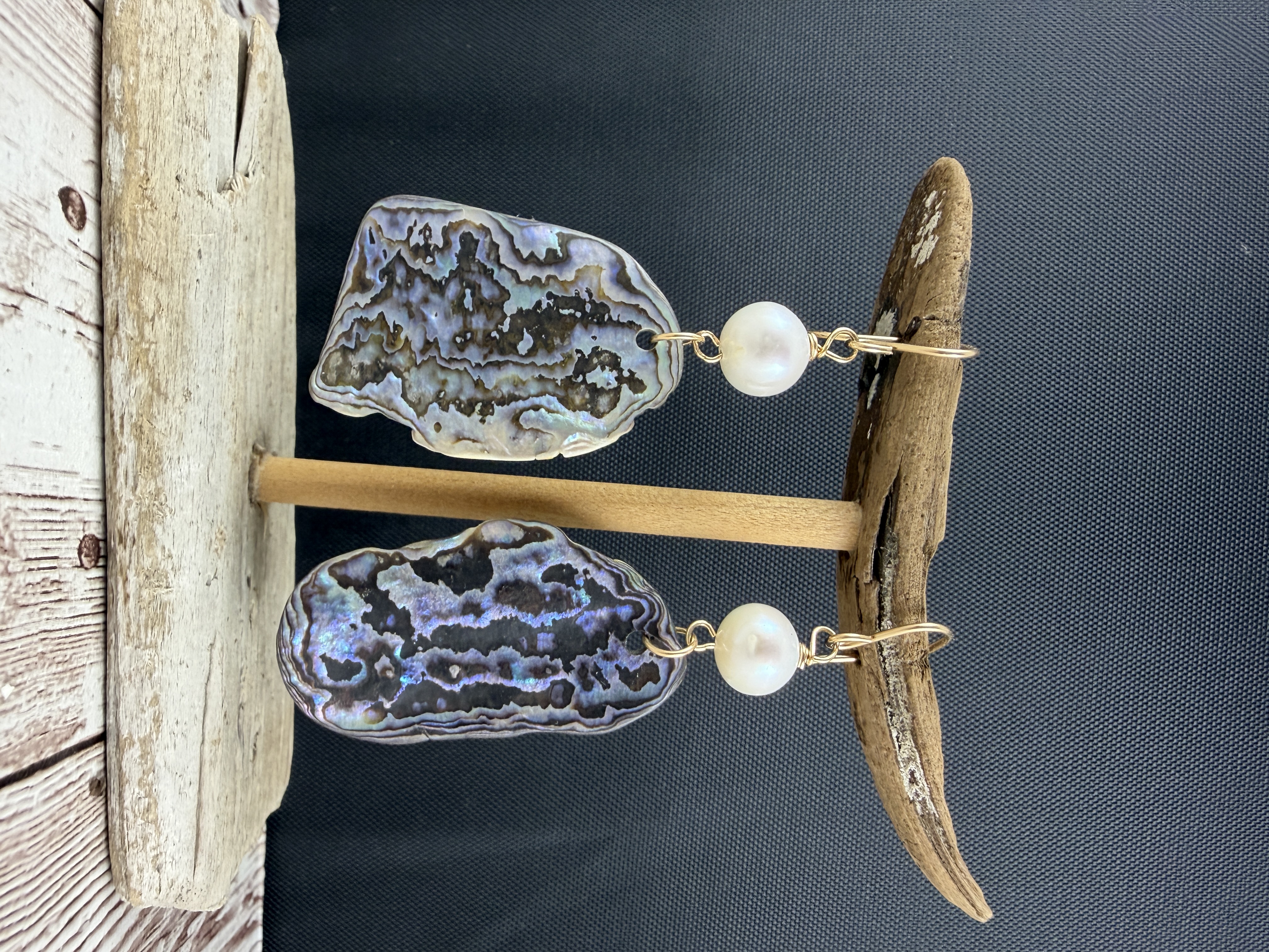 Abalone & Pearl Dangle Earrings: Gold Vermeil, Naturally Shaped Shell