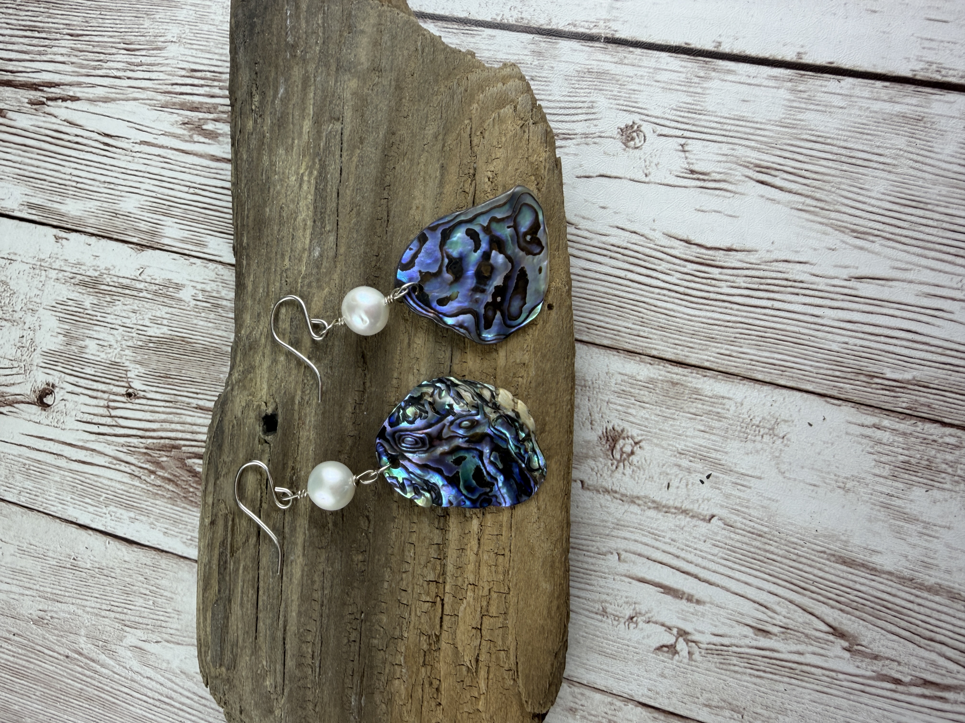 Abalone & Pearl Dangle Earrings: Sterling Silver Coastal Jewelry thumbnail 4