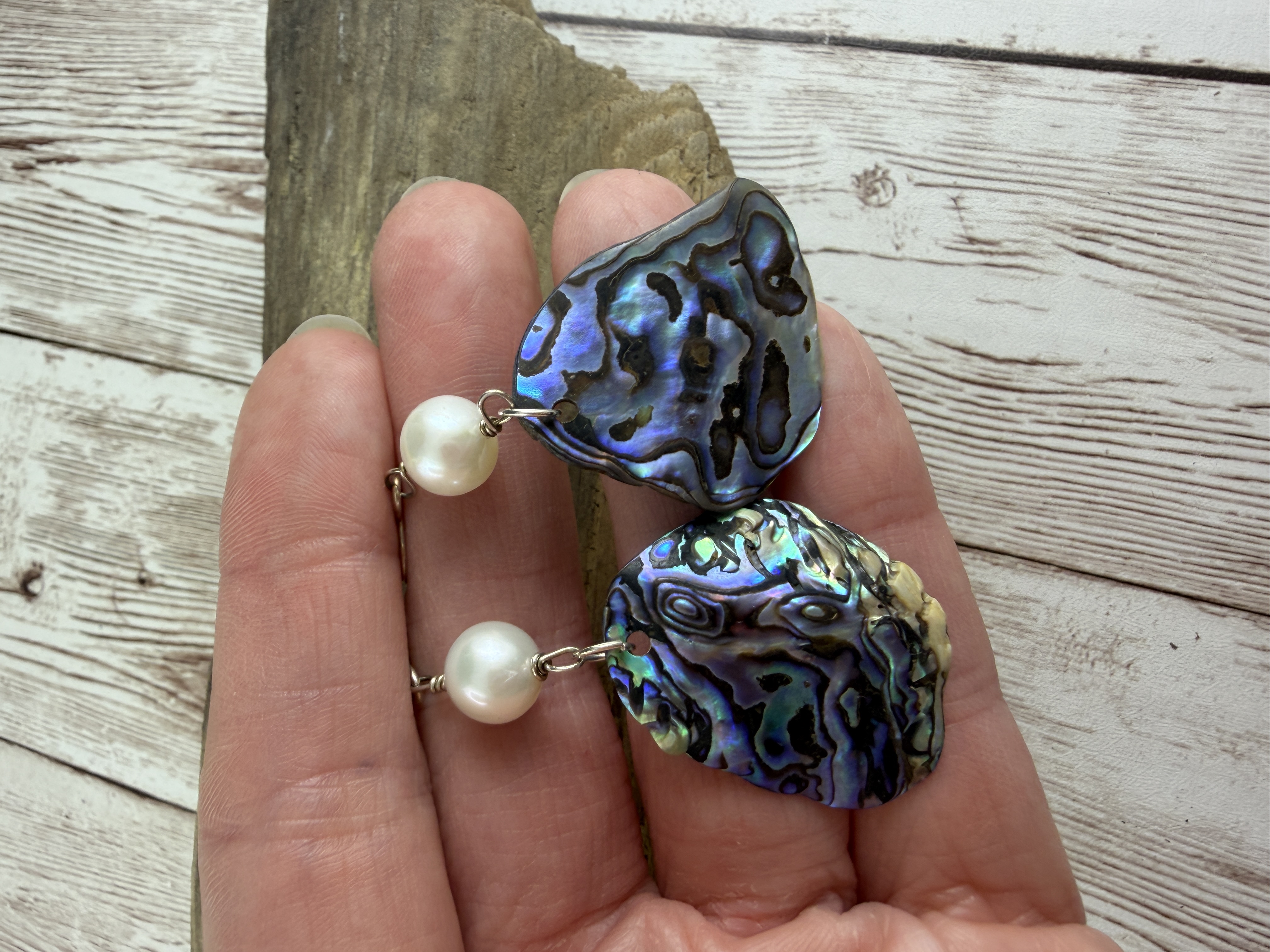 Abalone & Pearl Dangle Earrings: Sterling Silver Coastal Jewelry thumbnail 5