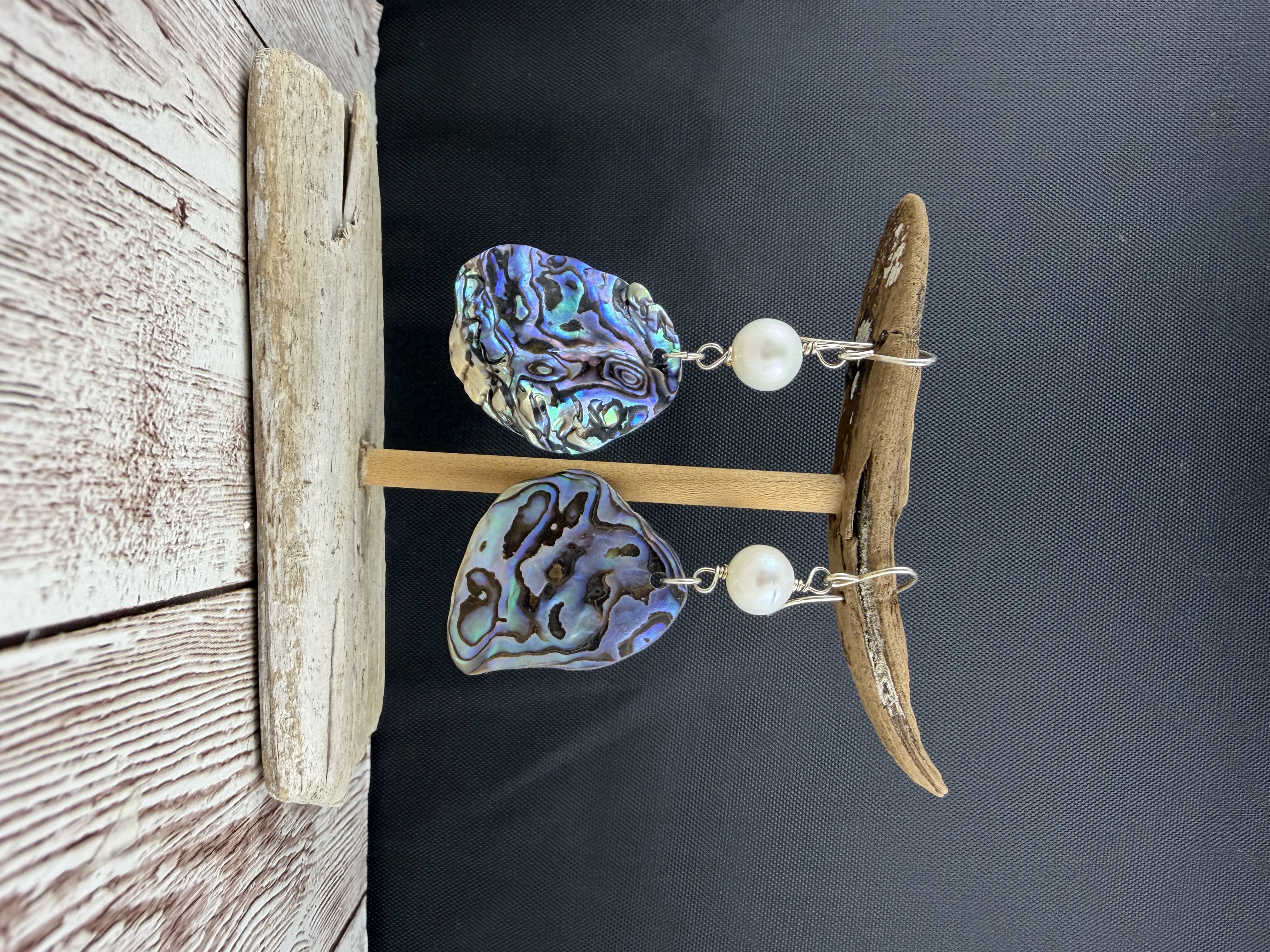Abalone & Pearl Dangle Earrings: Sterling Silver Coastal Jewelry thumbnail 2