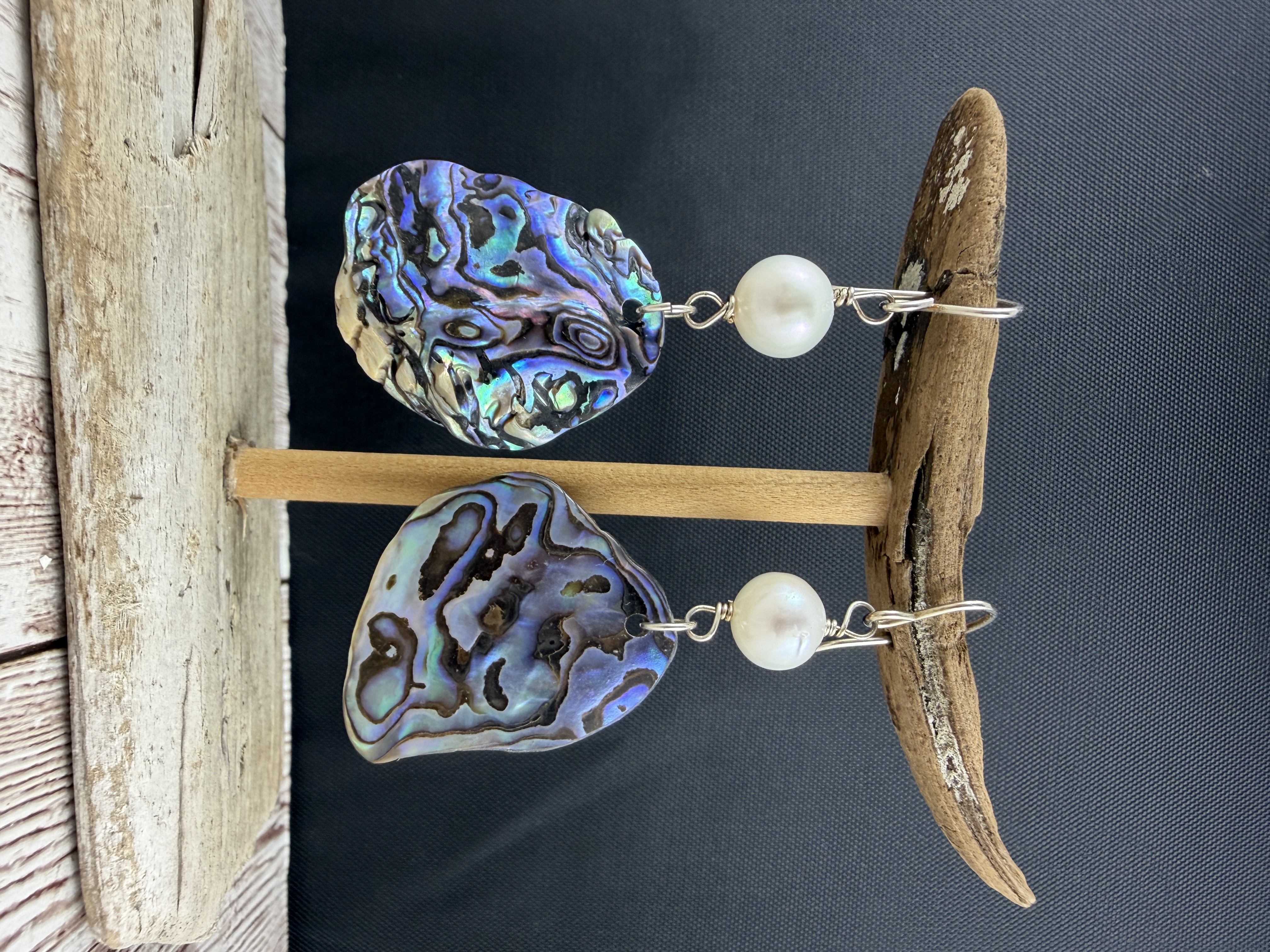 Abalone & Pearl Dangle Earrings: Sterling Silver Coastal Jewelry