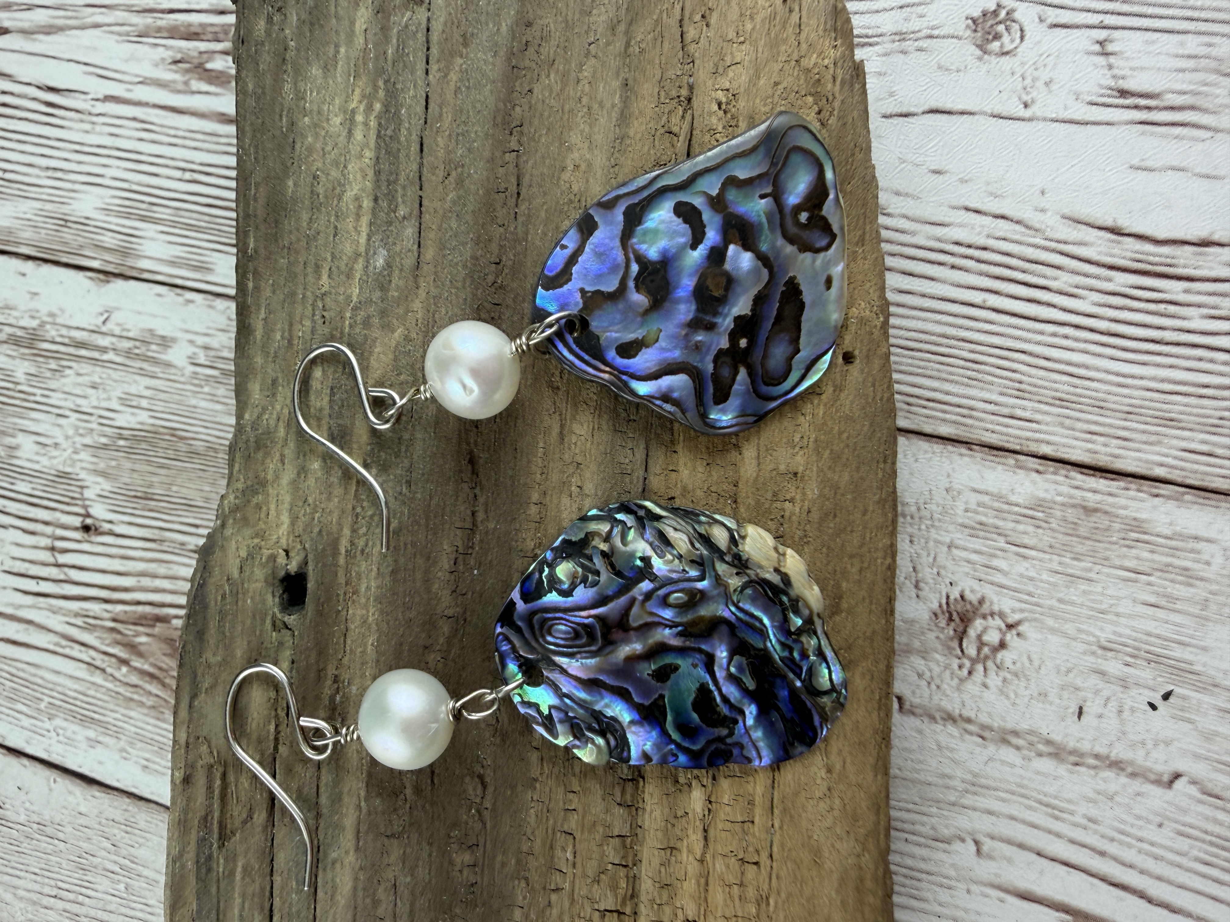 Abalone & Pearl Dangle Earrings: Sterling Silver Coastal Jewelry thumbnail 3