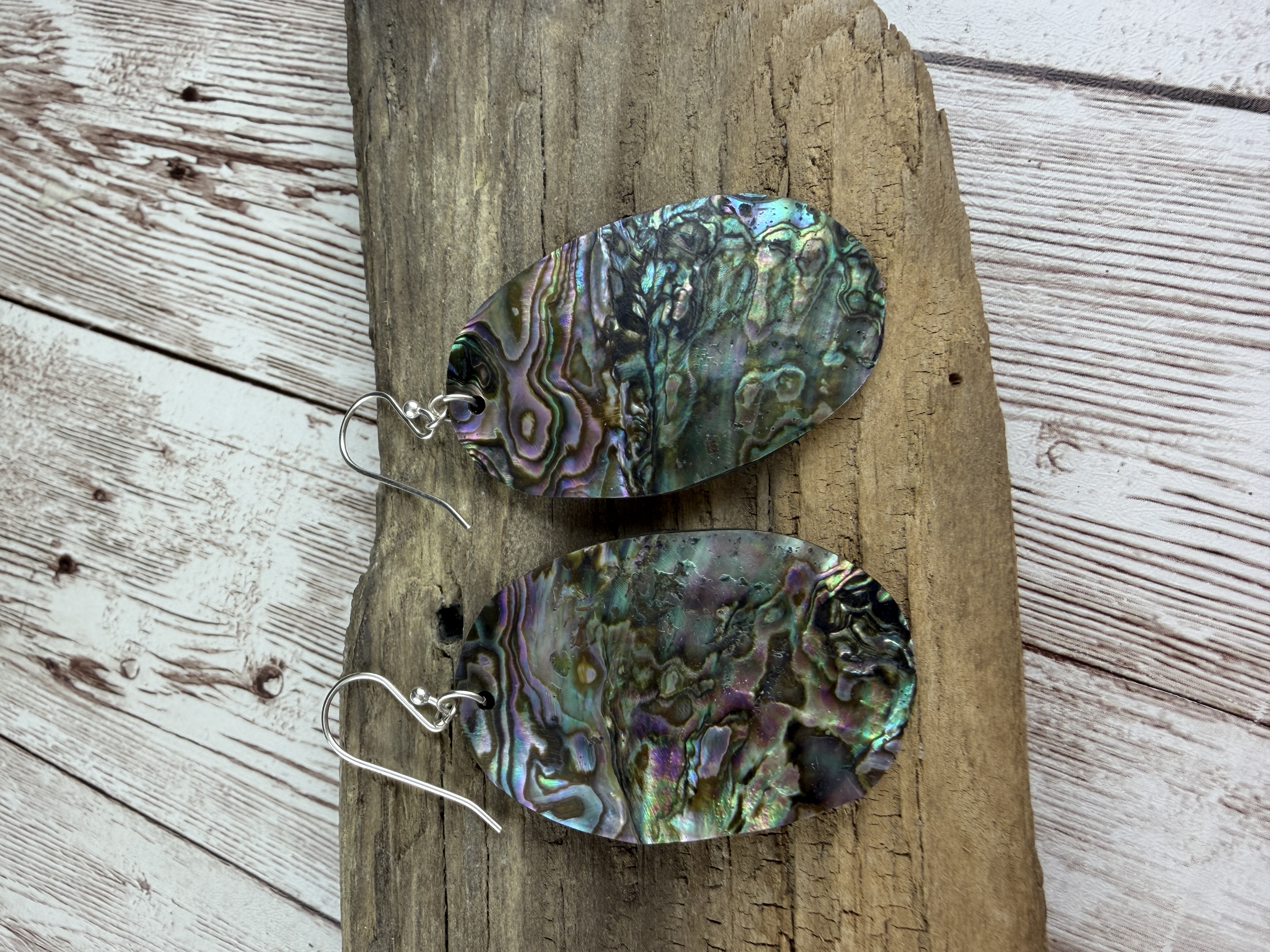Hand-Cut Abalone Shell Earrings: Sterling Silver Coastal Jewelry thumbnail 3