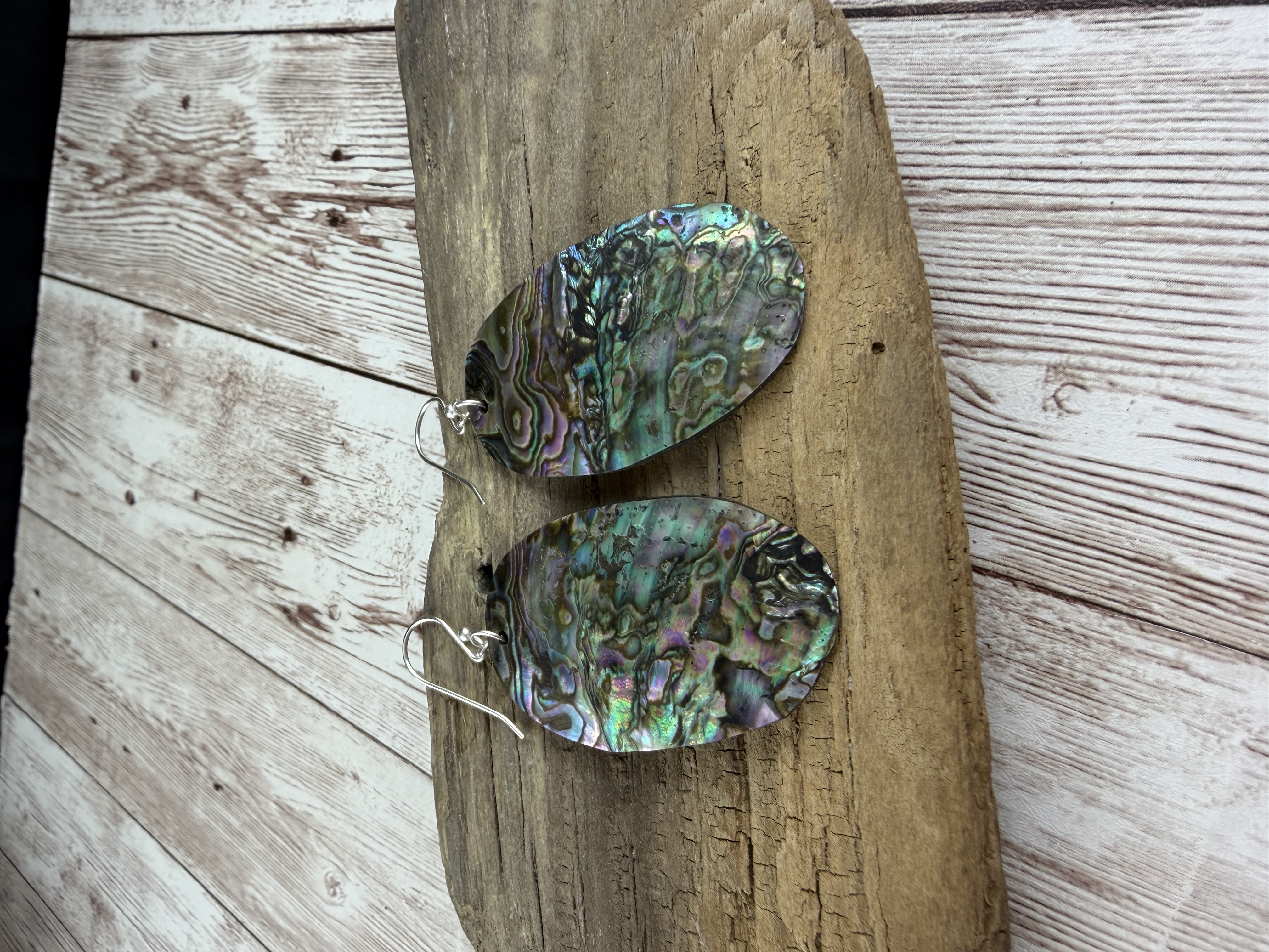 Hand-Cut Abalone Shell Earrings: Sterling Silver Coastal Jewelry thumbnail 4