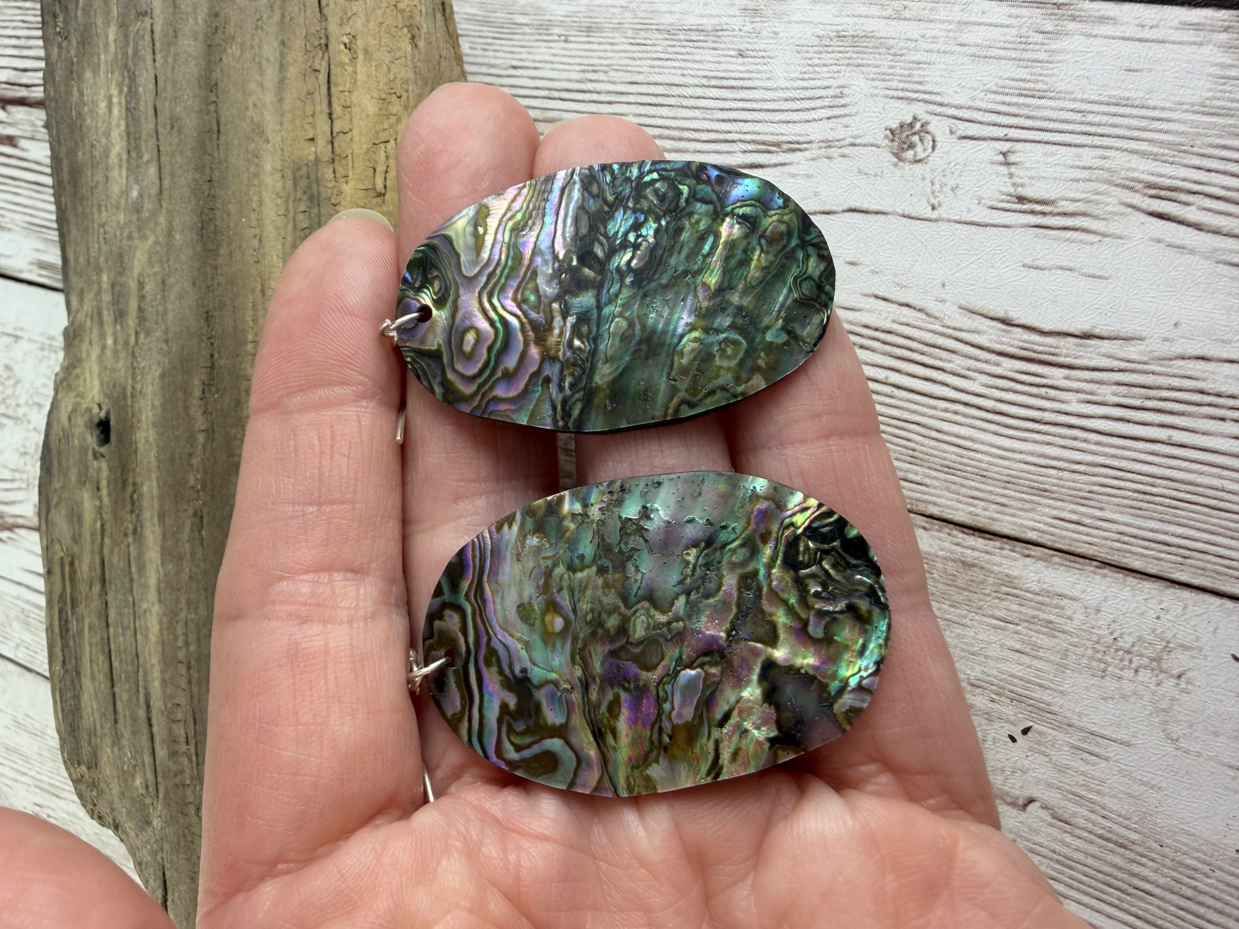 Hand-Cut Abalone Shell Earrings: Sterling Silver Coastal Jewelry thumbnail 5