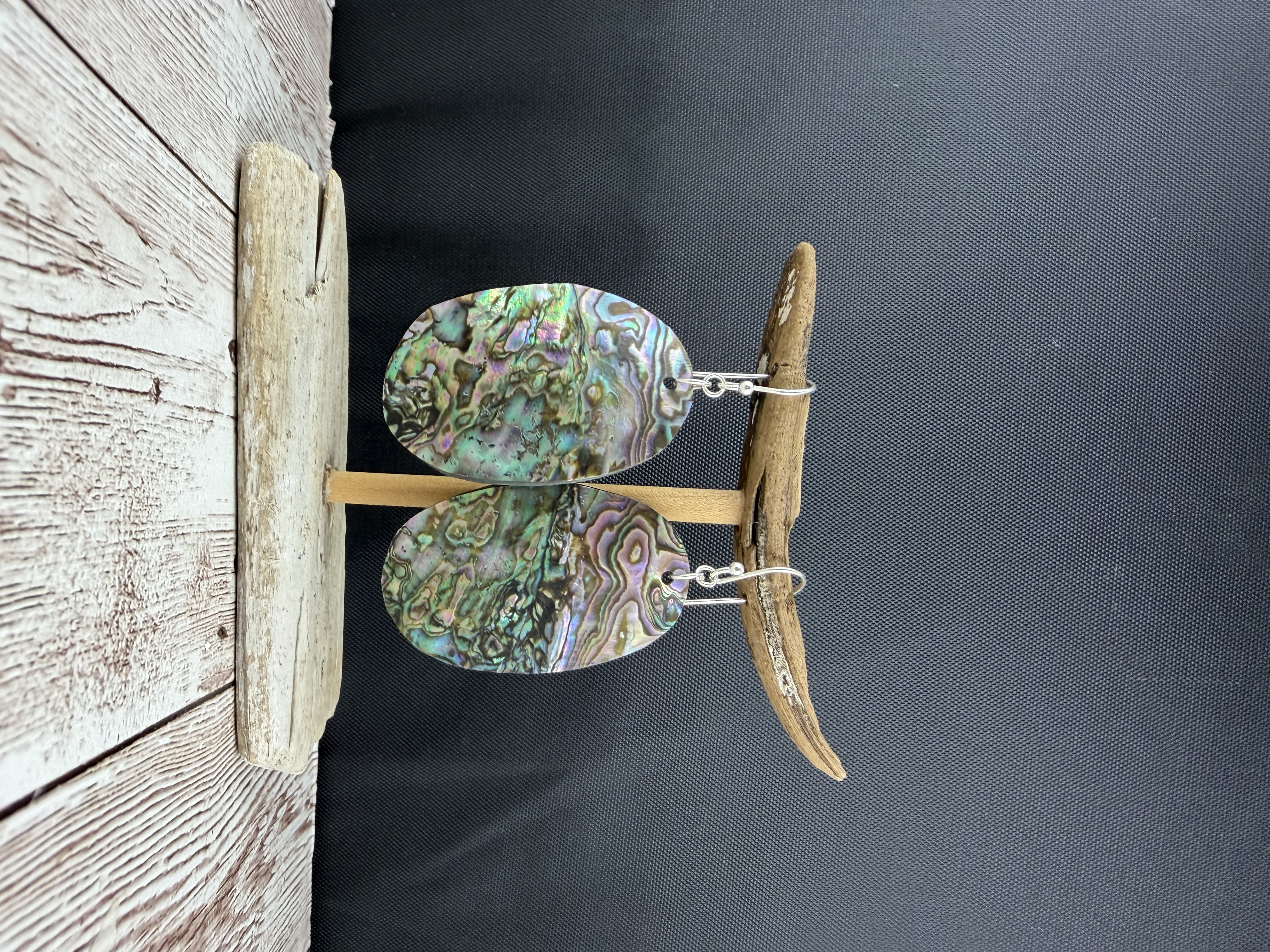 Hand-Cut Abalone Shell Earrings: Sterling Silver Coastal Jewelry thumbnail 2