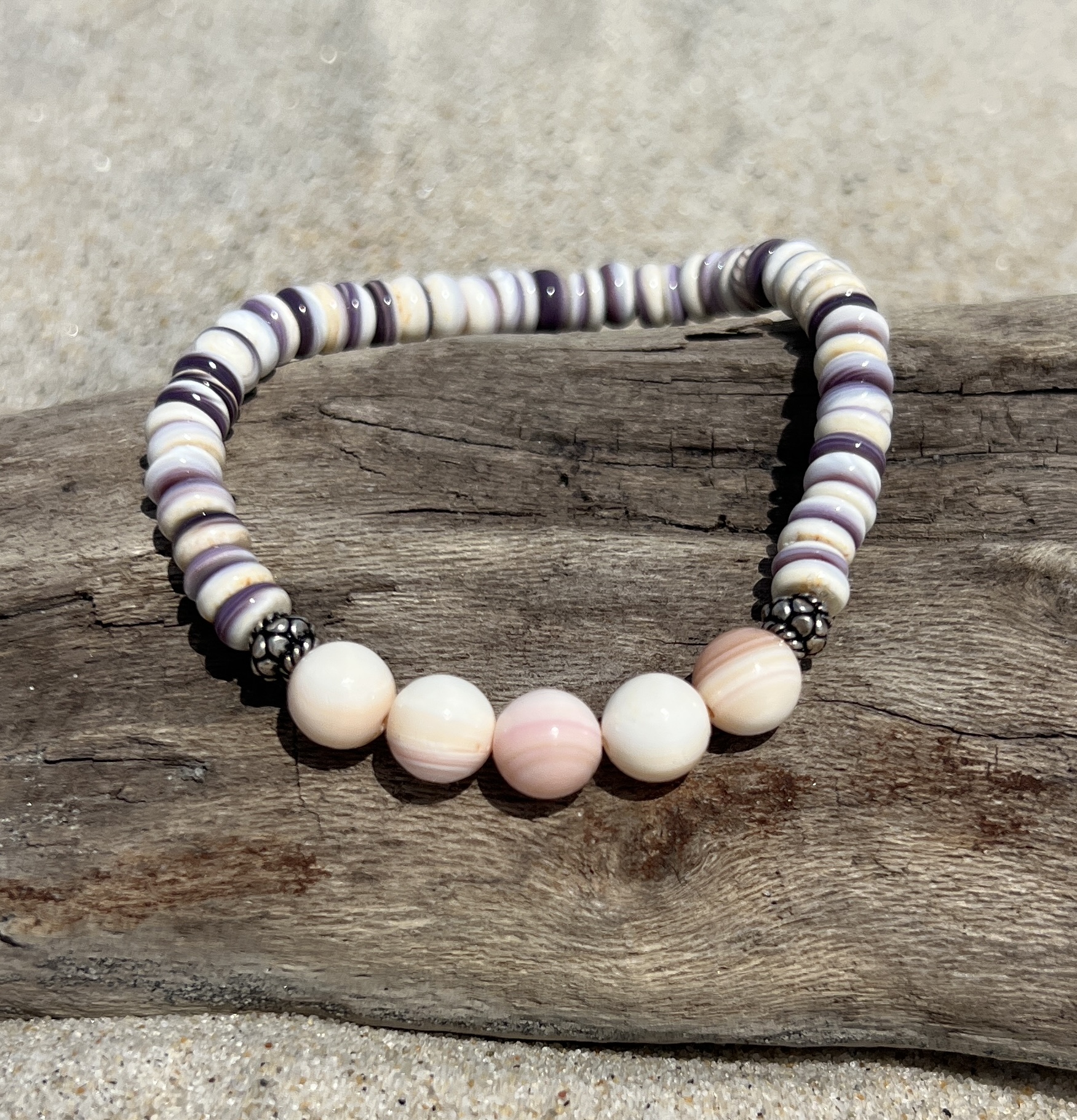 Wampum & Queen Conch Stretch Bracelet: Sterling Silver Accents thumbnail 5
