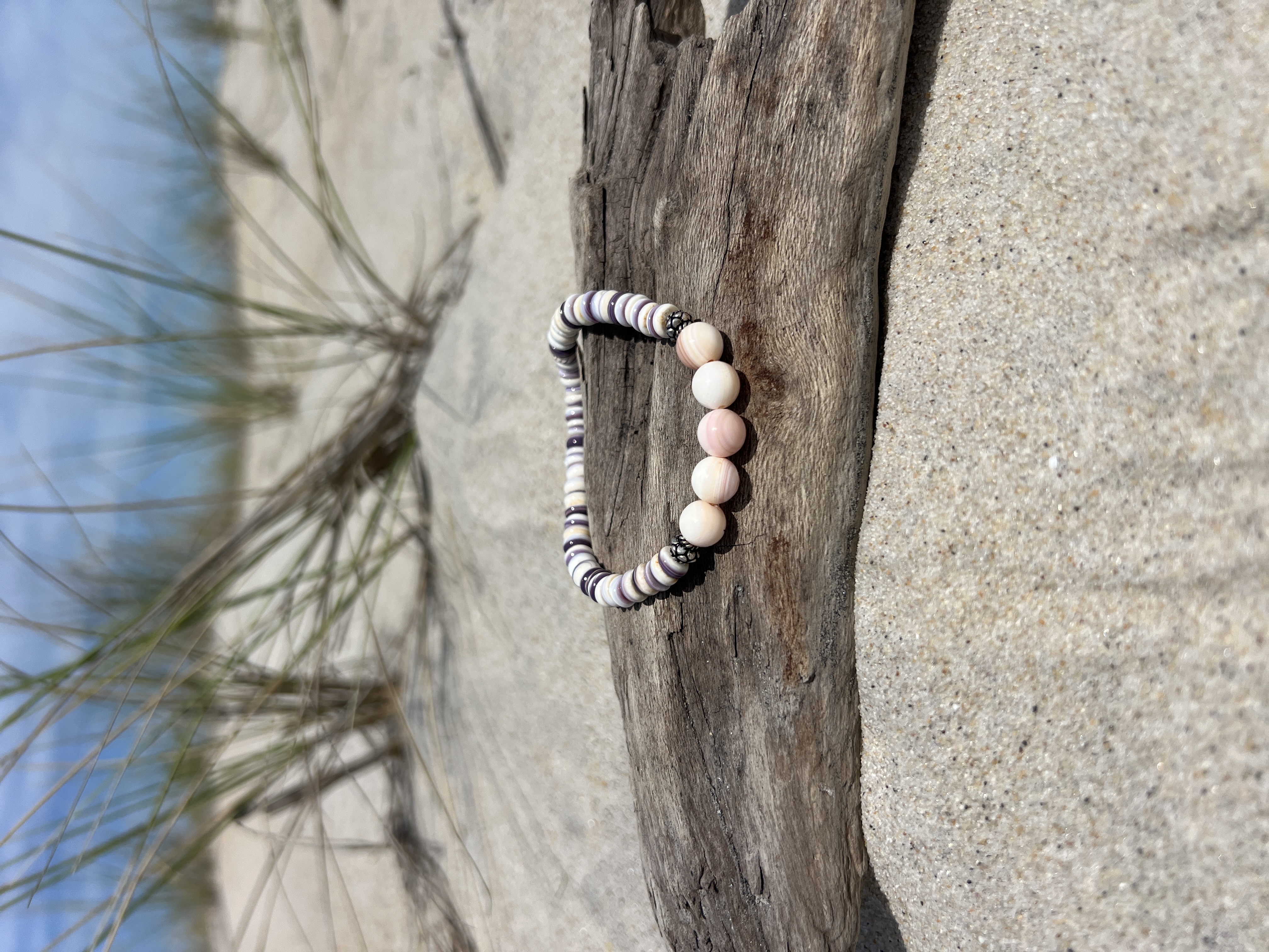 Wampum & Queen Conch Stretch Bracelet: Sterling Silver Accents thumbnail 6