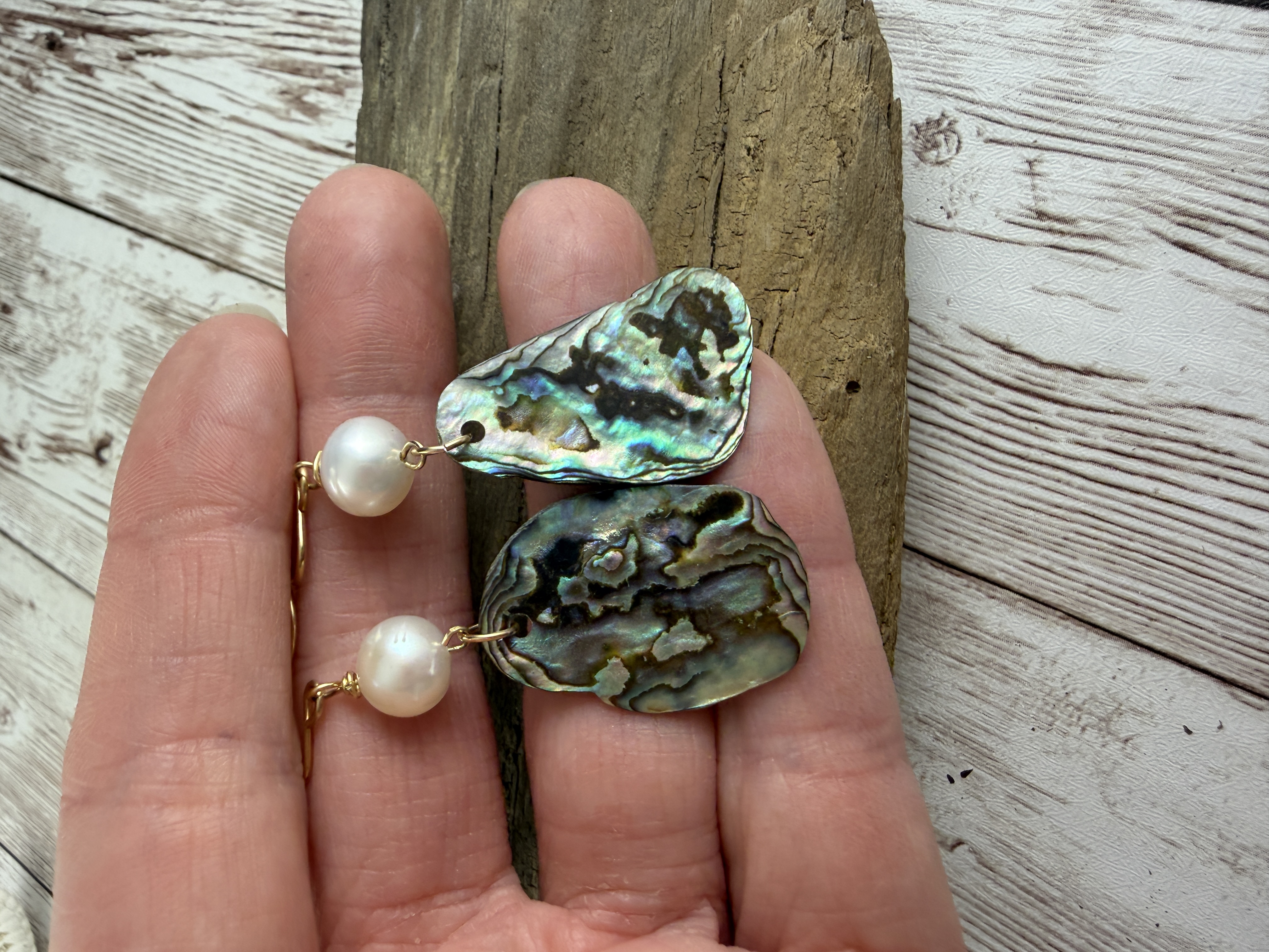 Abalone & Pearl Dangle Earrings: Gold Vermeil thumbnail 5