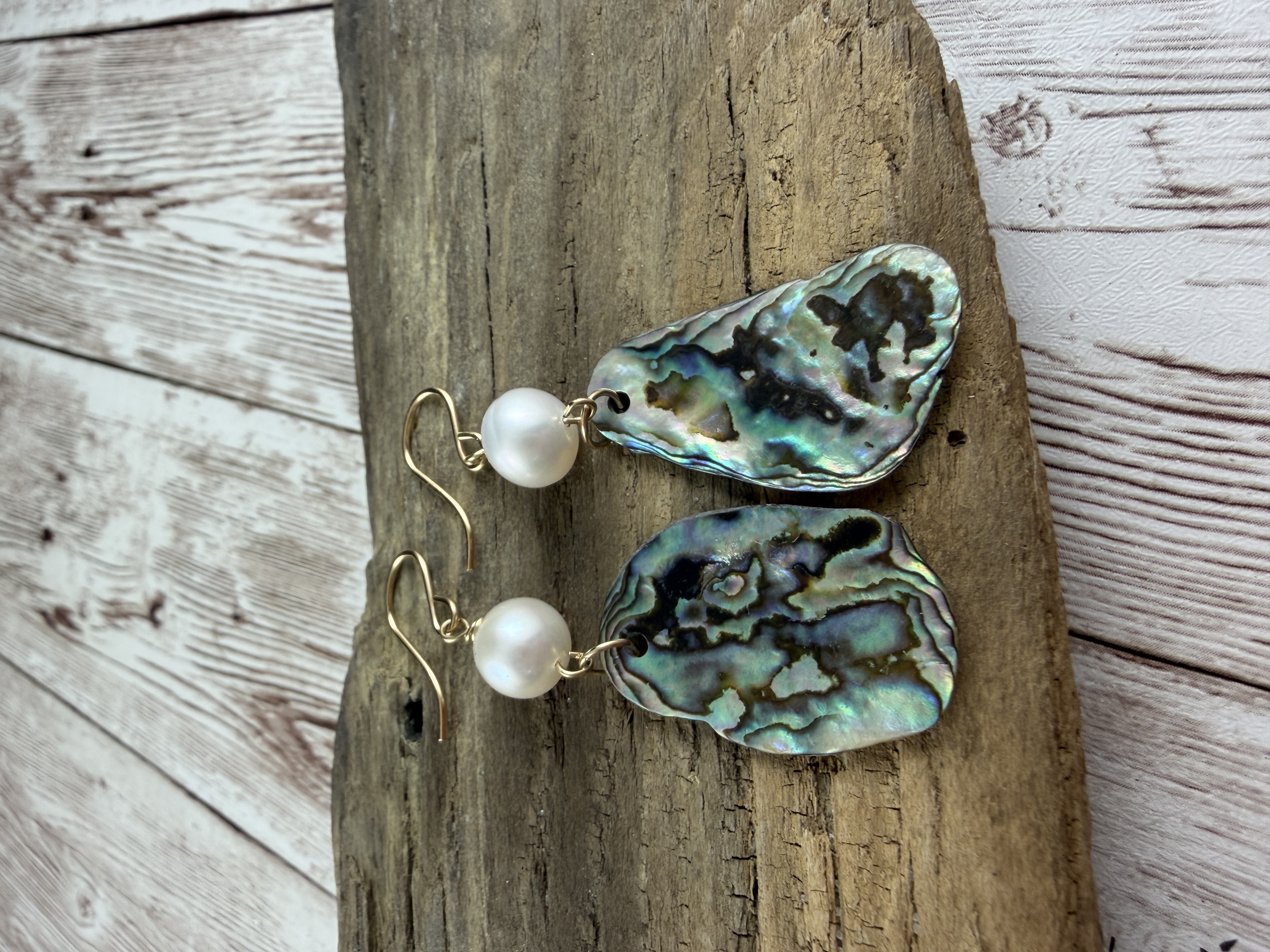 Abalone & Pearl Dangle Earrings: Gold Vermeil thumbnail 4