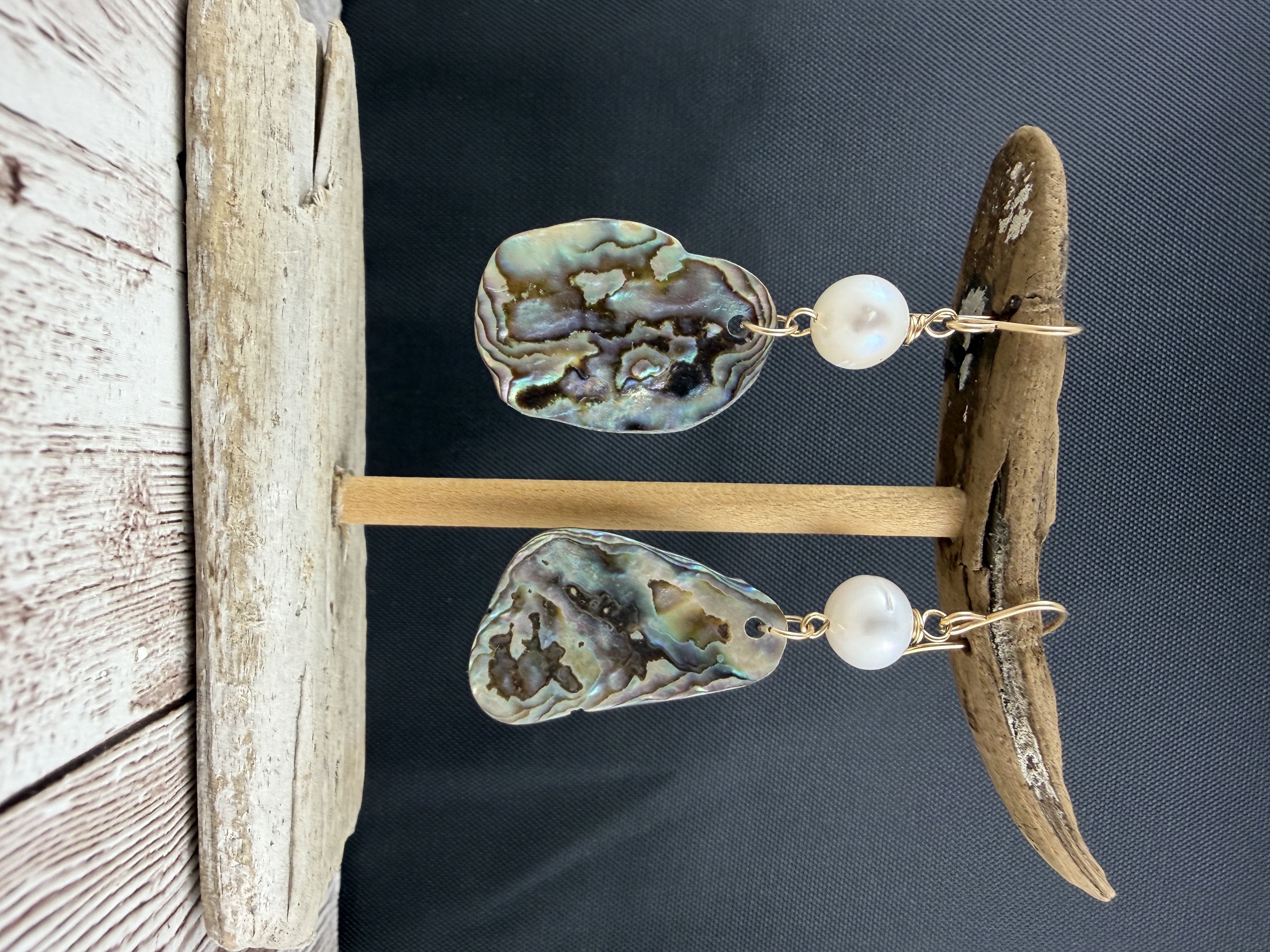 Abalone & Pearl Dangle Earrings: Gold Vermeil thumbnail 2