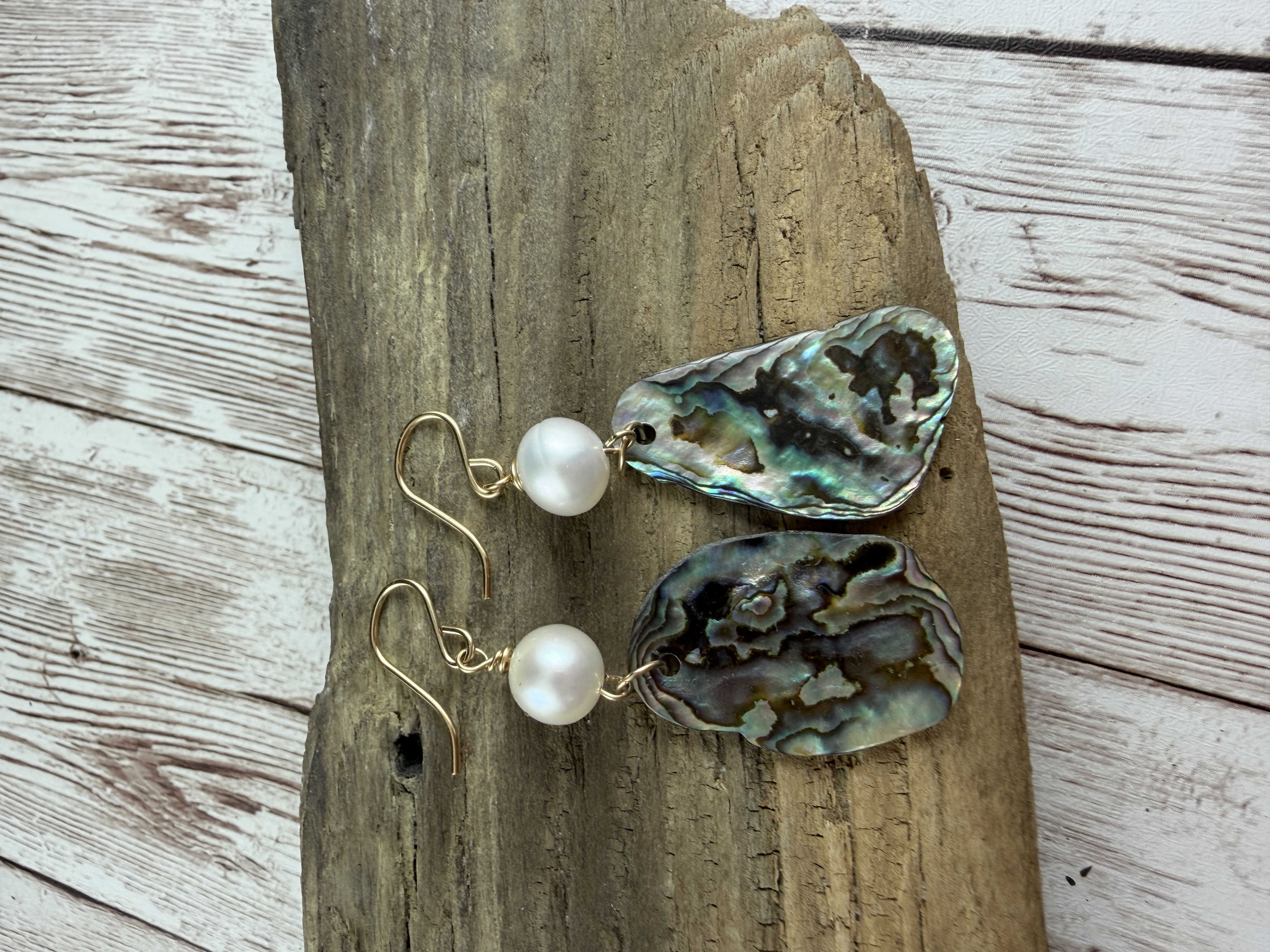Abalone & Pearl Dangle Earrings: Gold Vermeil thumbnail 3