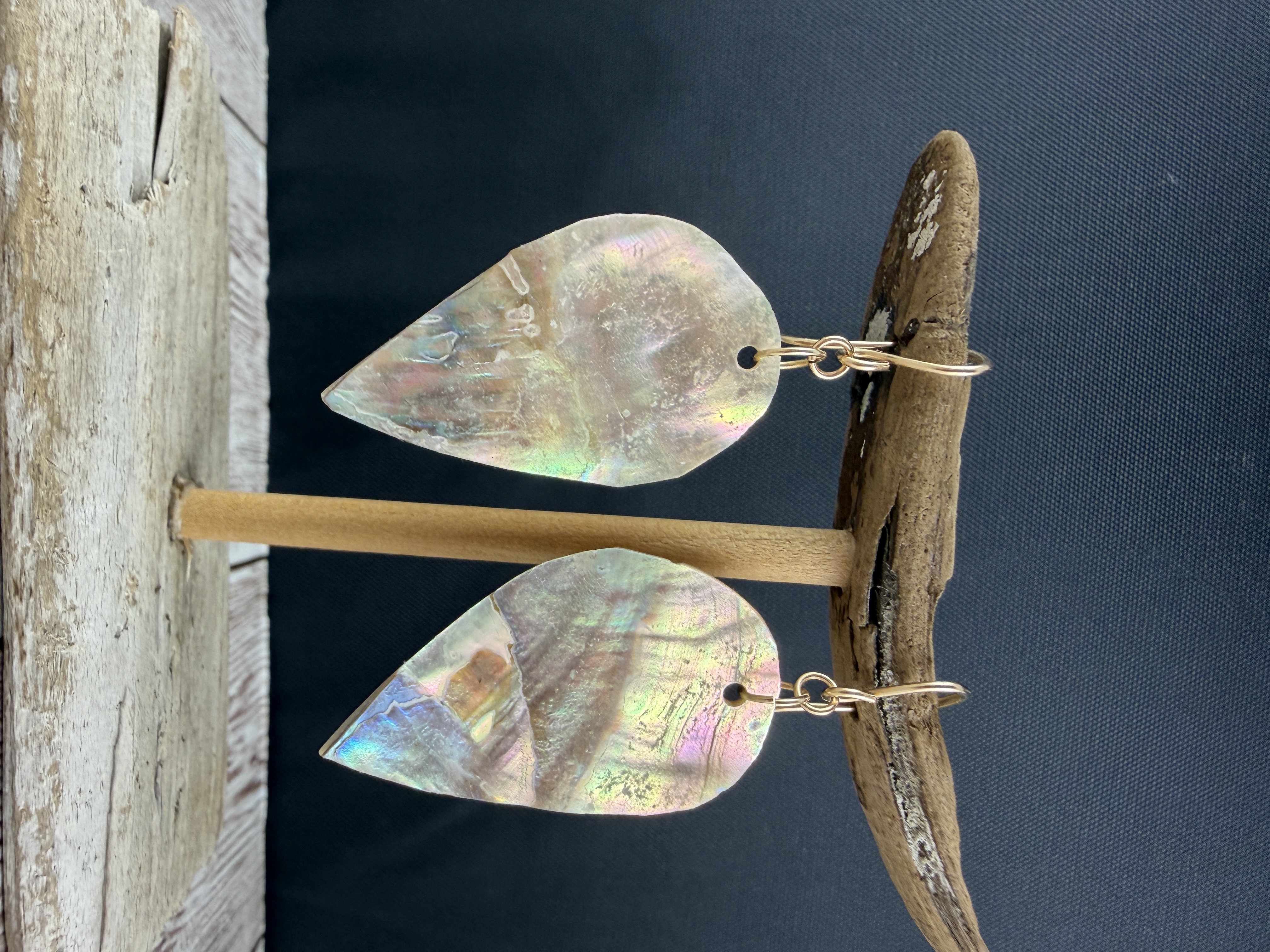 Hand Cut Abalone Shell Earrings, Gold Vermeil, Coastal Jewelry