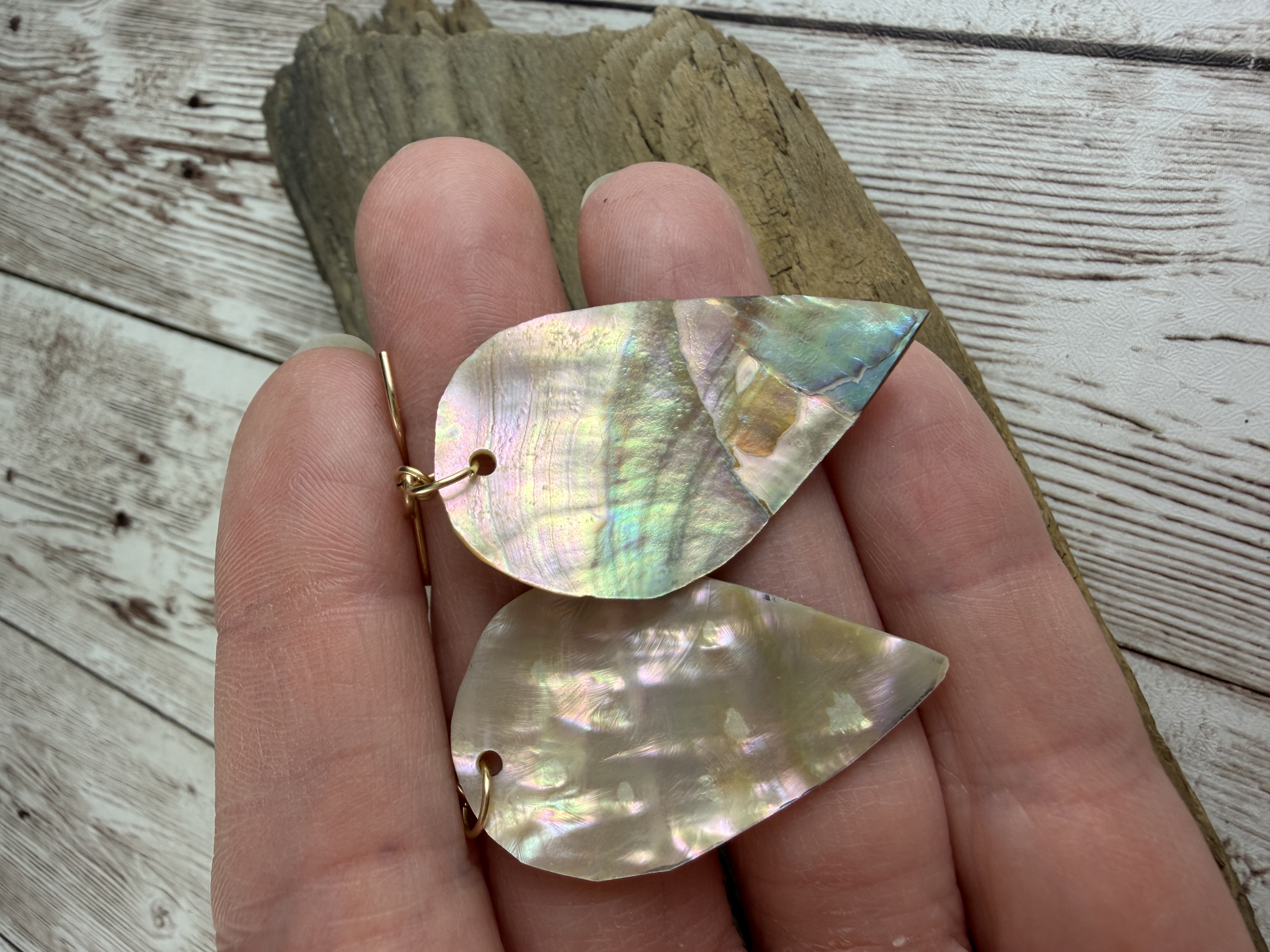 Hand Cut Abalone Shell Earrings, Gold Vermeil, Coastal Jewelry thumbnail 5