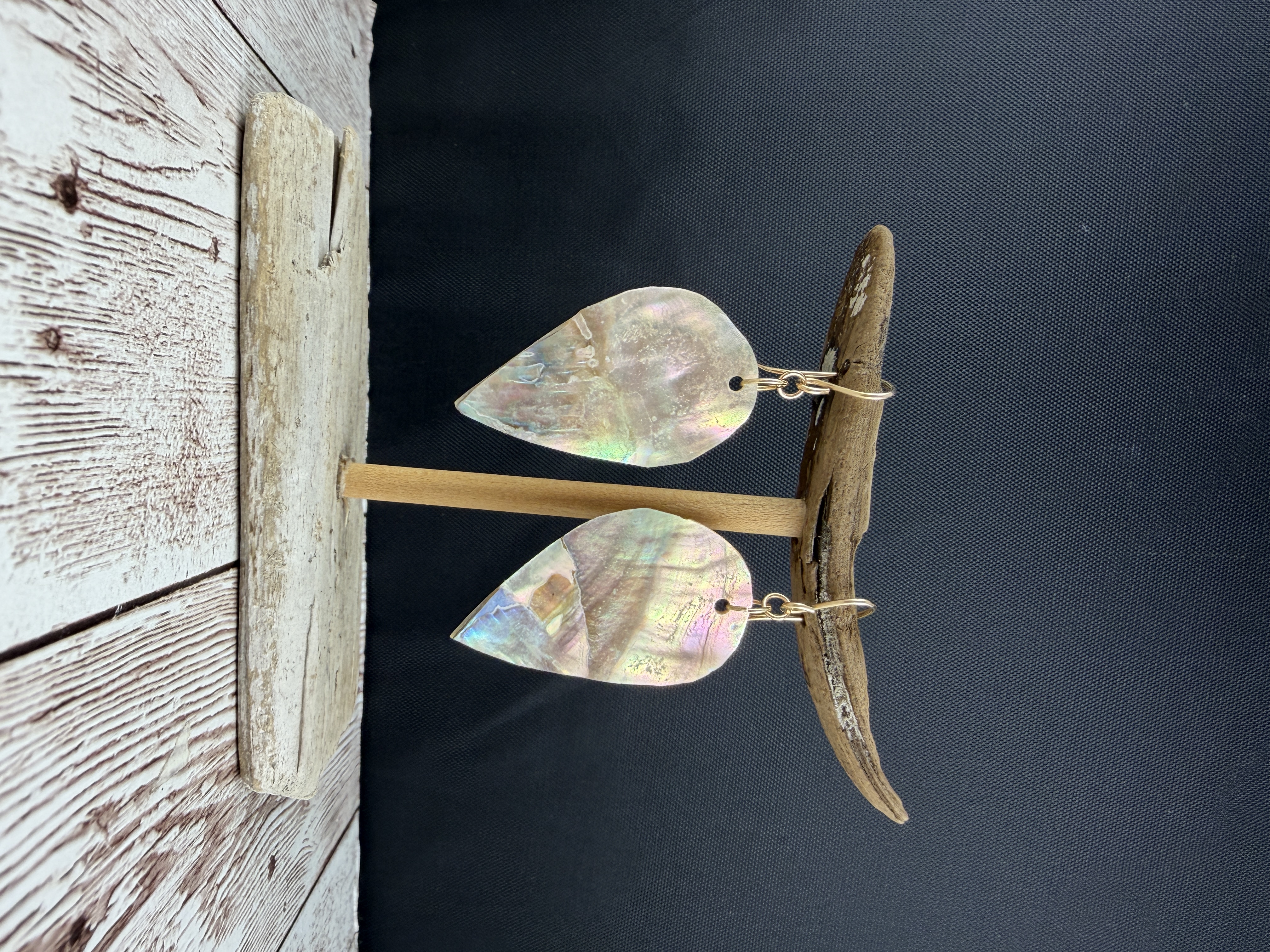 Hand Cut Abalone Shell Earrings, Gold Vermeil, Coastal Jewelry thumbnail 2