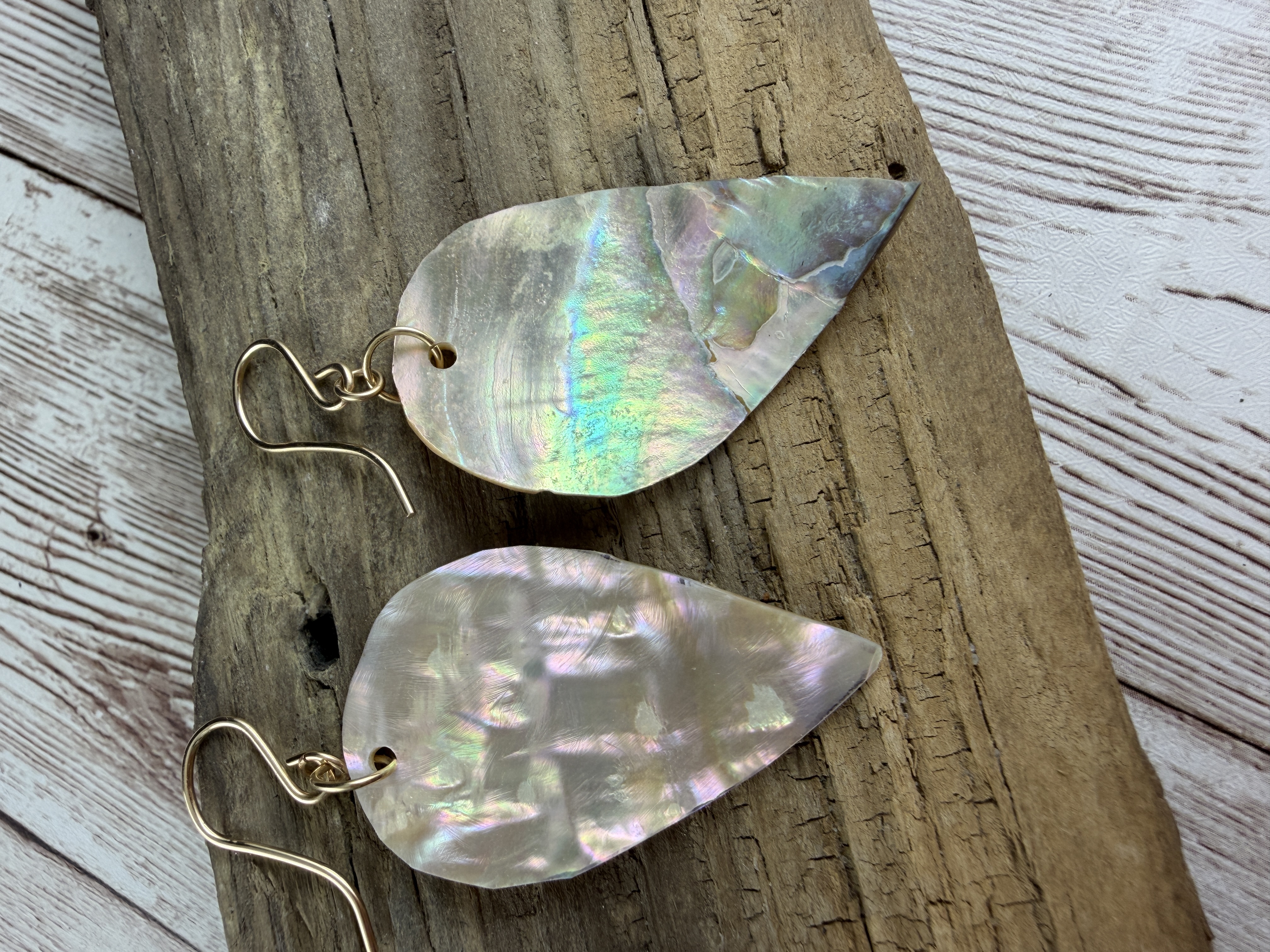 Hand Cut Abalone Shell Earrings, Gold Vermeil, Coastal Jewelry thumbnail 4